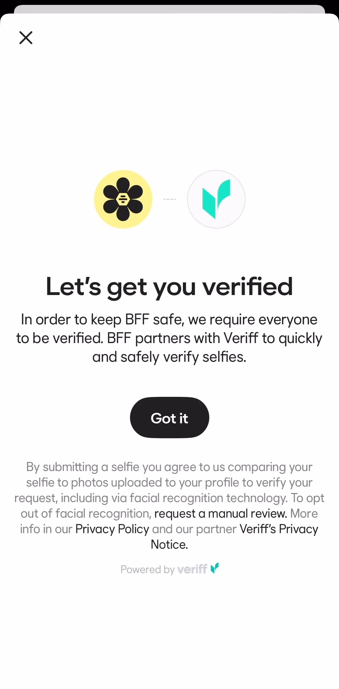 BFF Screen screen in the Verifying identity flow