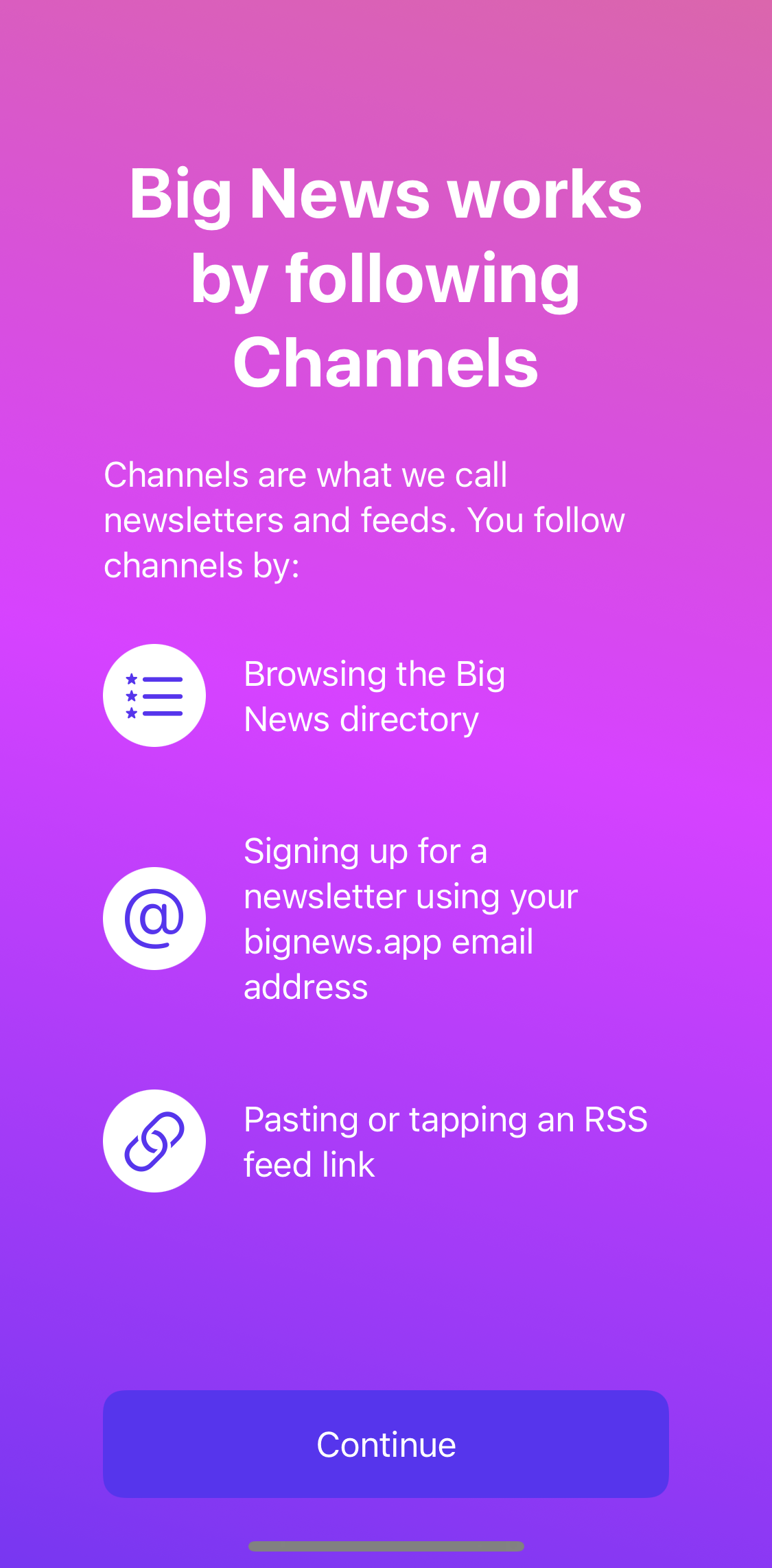 Big News Welcome slides screen in the General Browsing flow