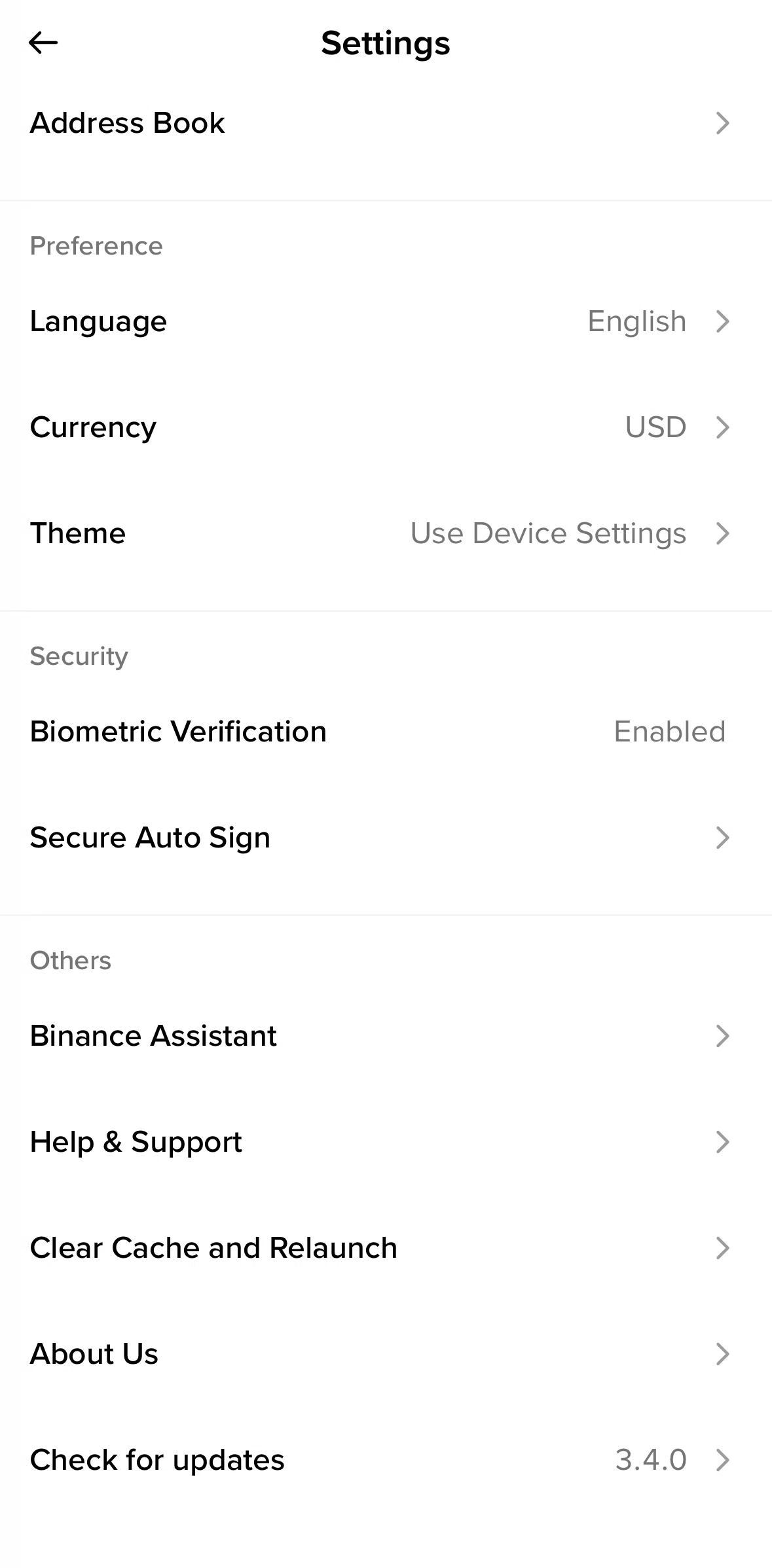 Binance Screen screen in the About us flow