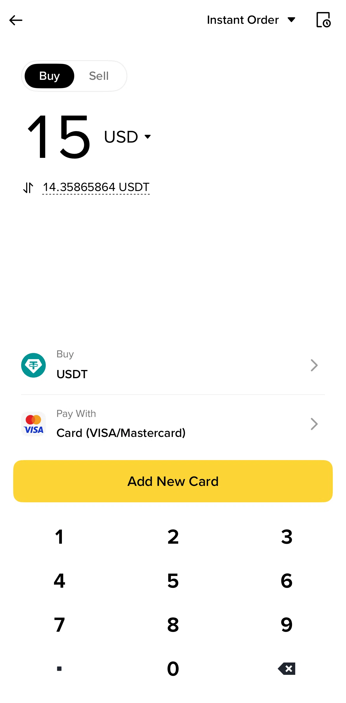 Binance Screen screen in the Adding a card flow