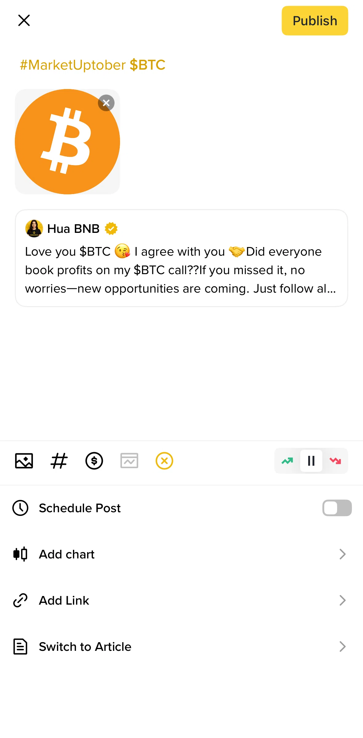 Binance Screen screen in the Adding a chart flow
