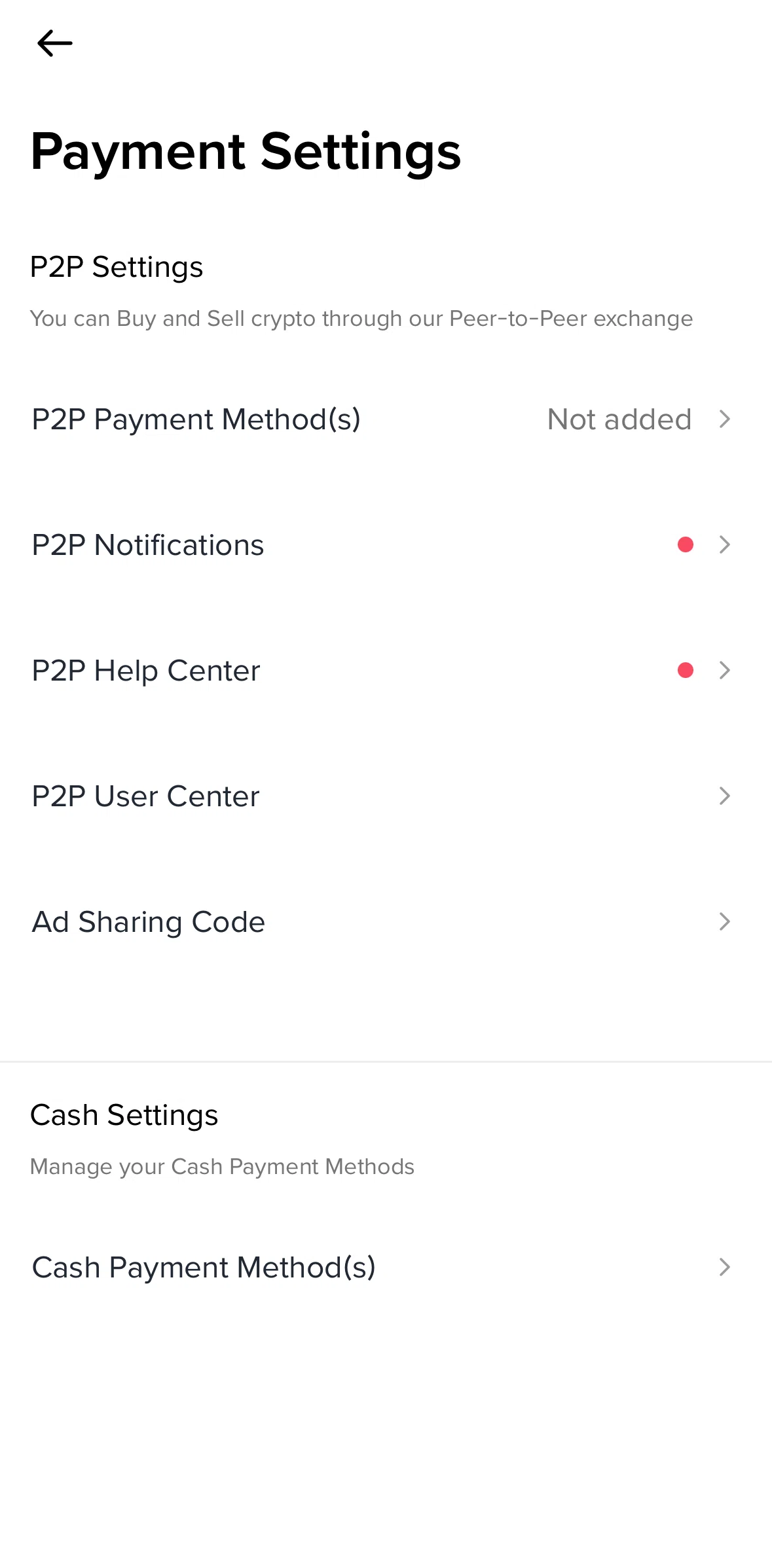 Binance Screen screen in the Adding a payment method flow