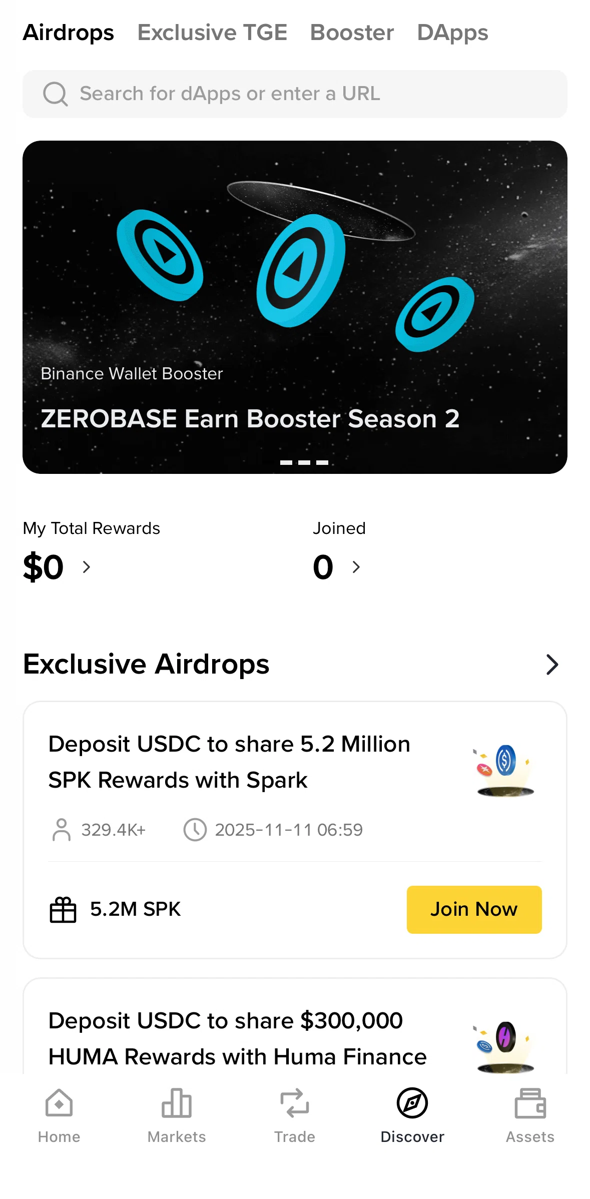 Binance Screen screen in the Airdrops flow