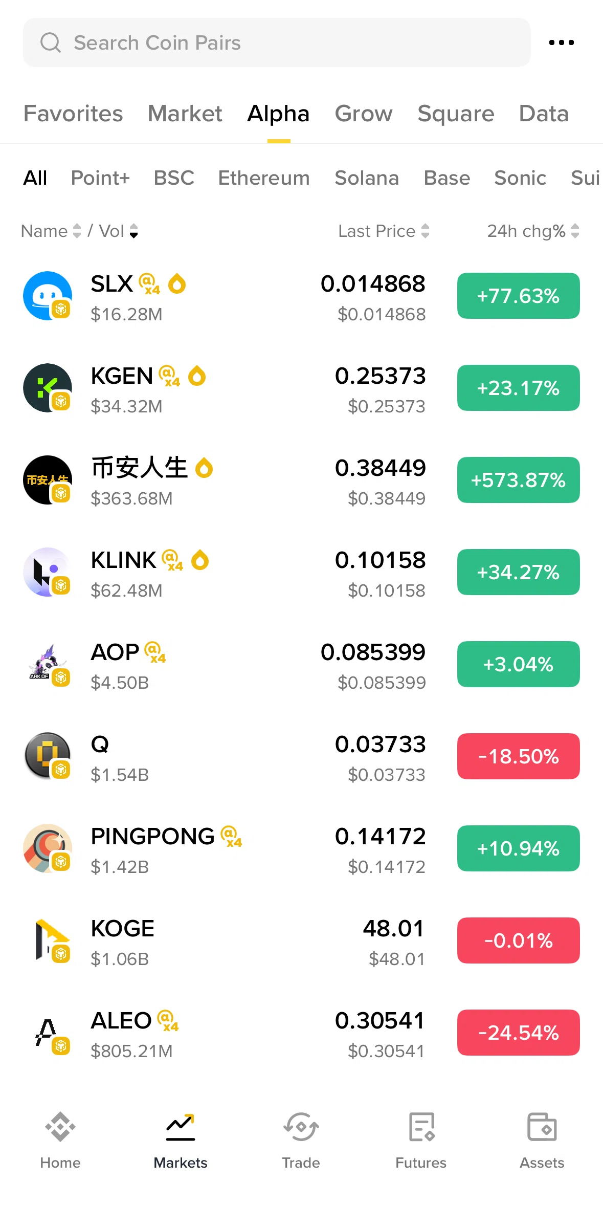 Binance Screen screen in the Alpha token detail flow