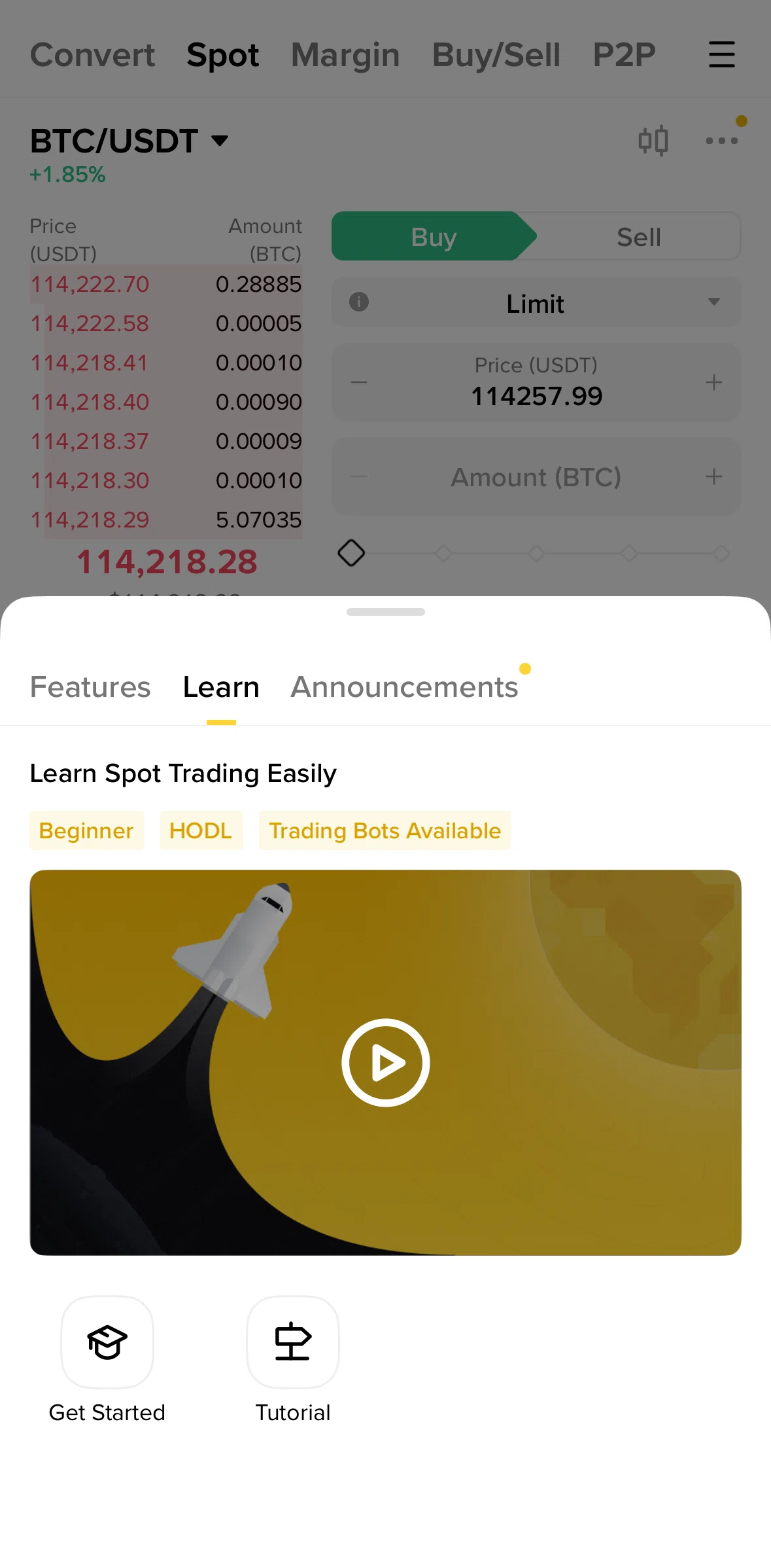 Binance Screen screen in the Announcements (spot) flow
