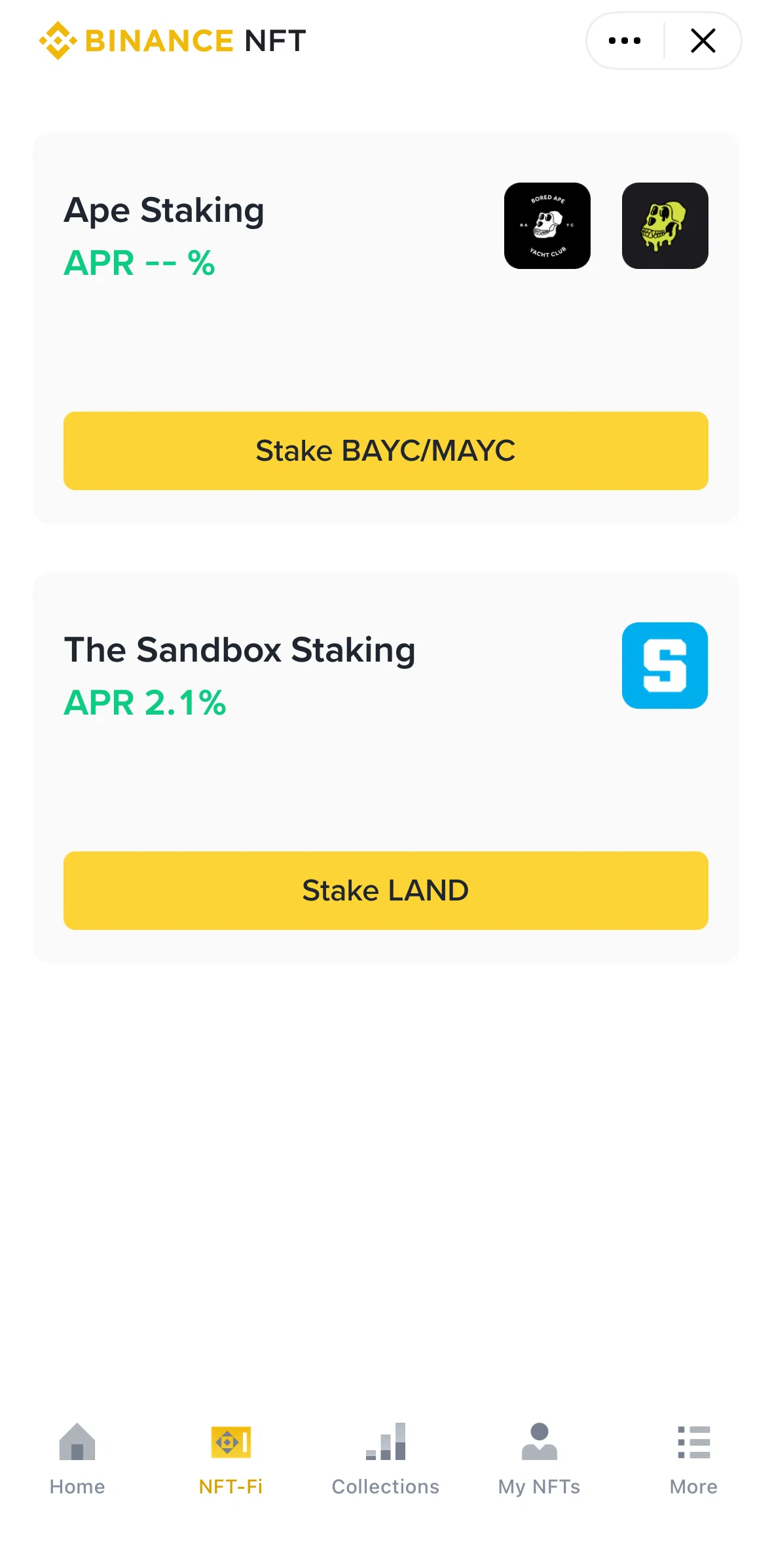 Binance Screen screen in the Ape staking flow