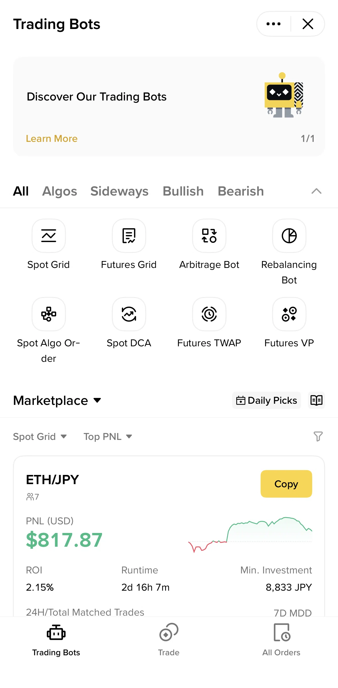 Binance Screen screen in the Arbitrage bot flow