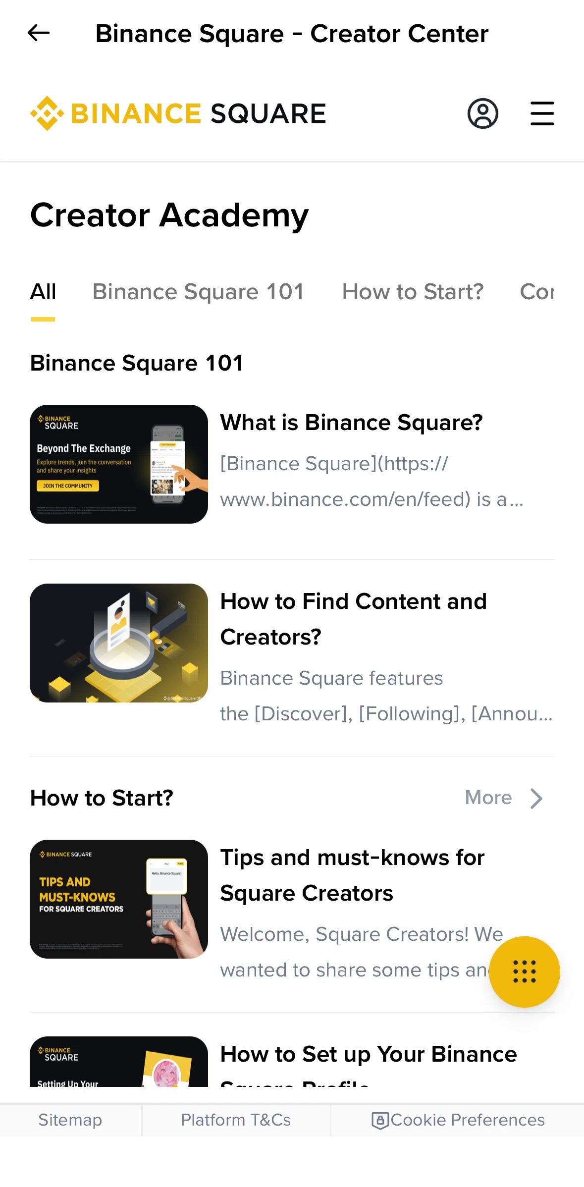 Binance Screen screen in the Article detail flow
