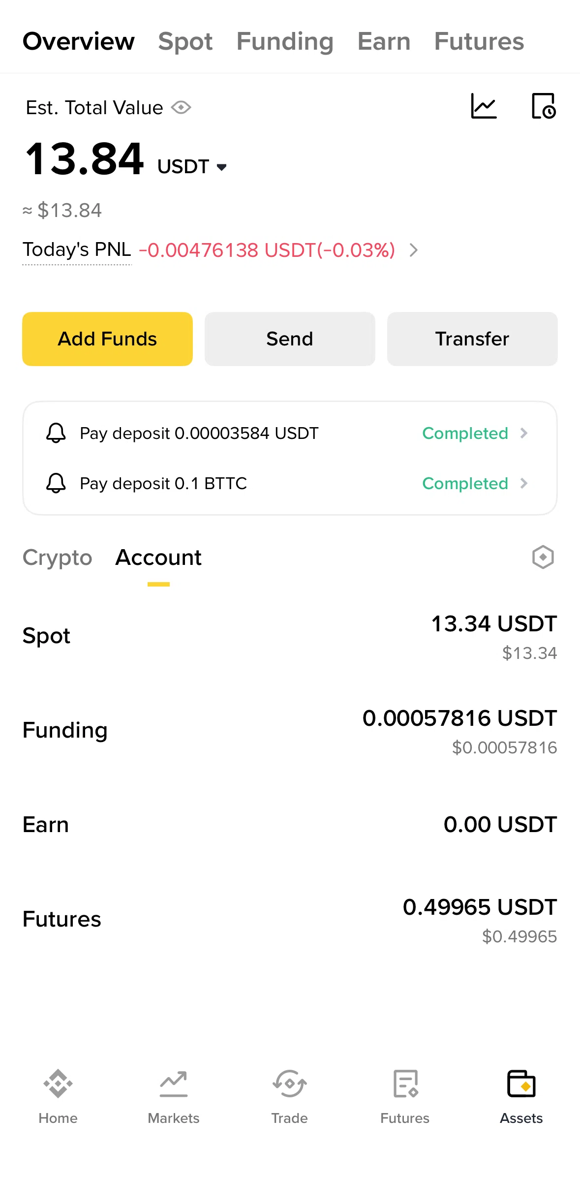 Binance Screen screen in the Assets history flow