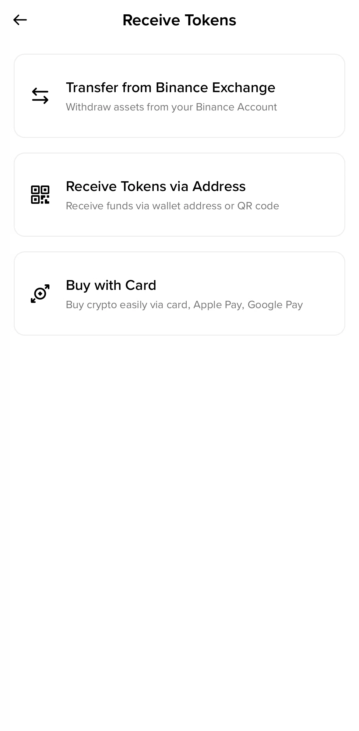 Binance Screen screen in the Buy with card flow