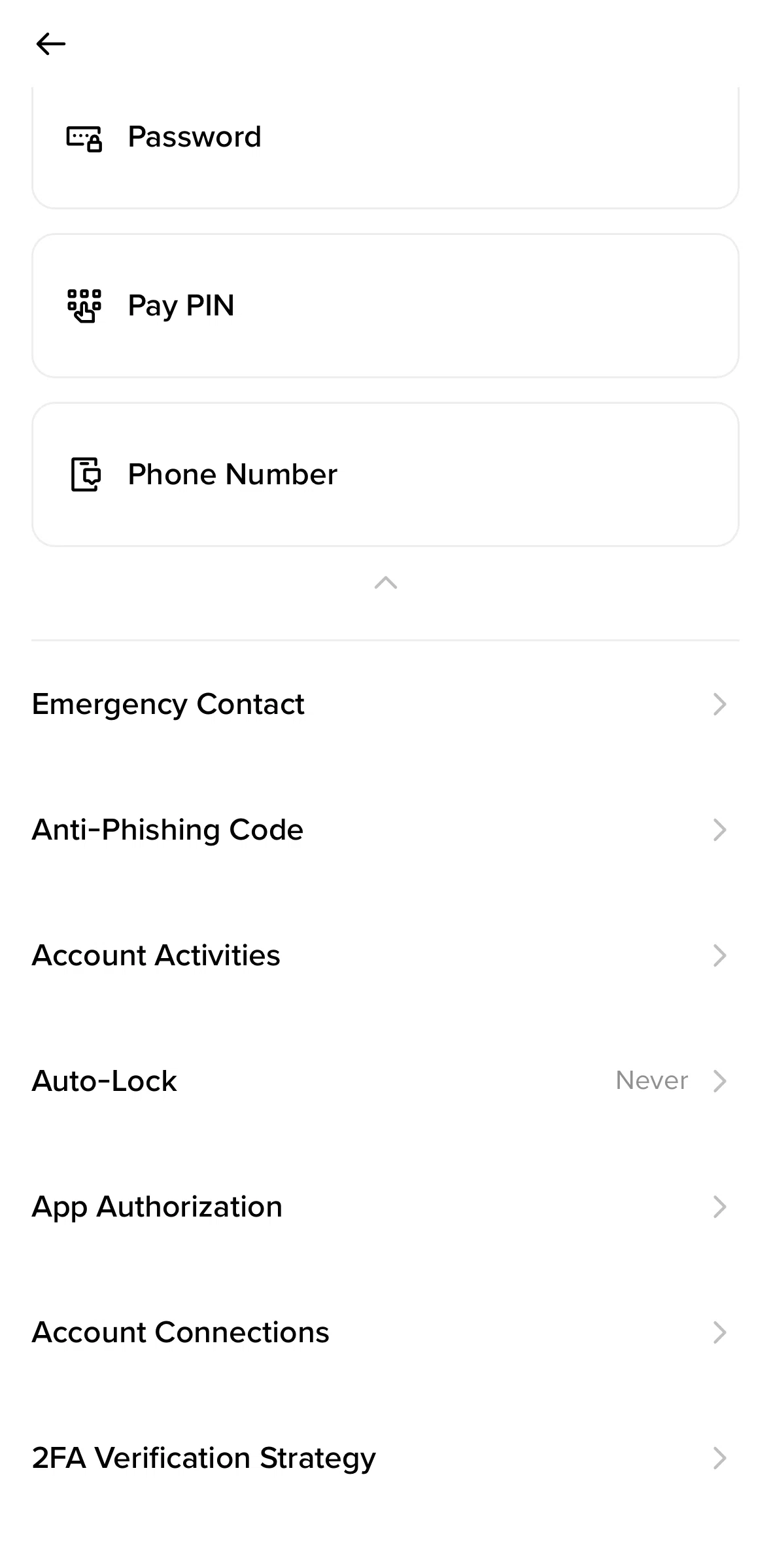 Binance Screen screen in the Changing auto-lock settings flow