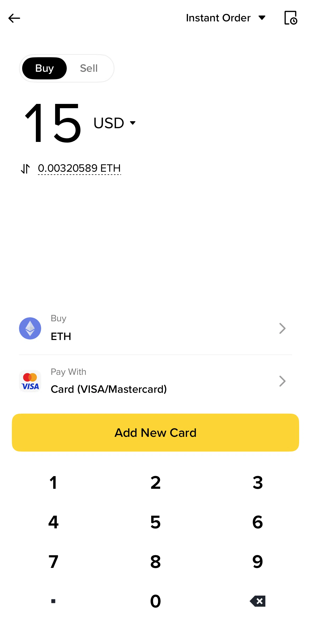 Binance Screen screen in the Changing payment method flow