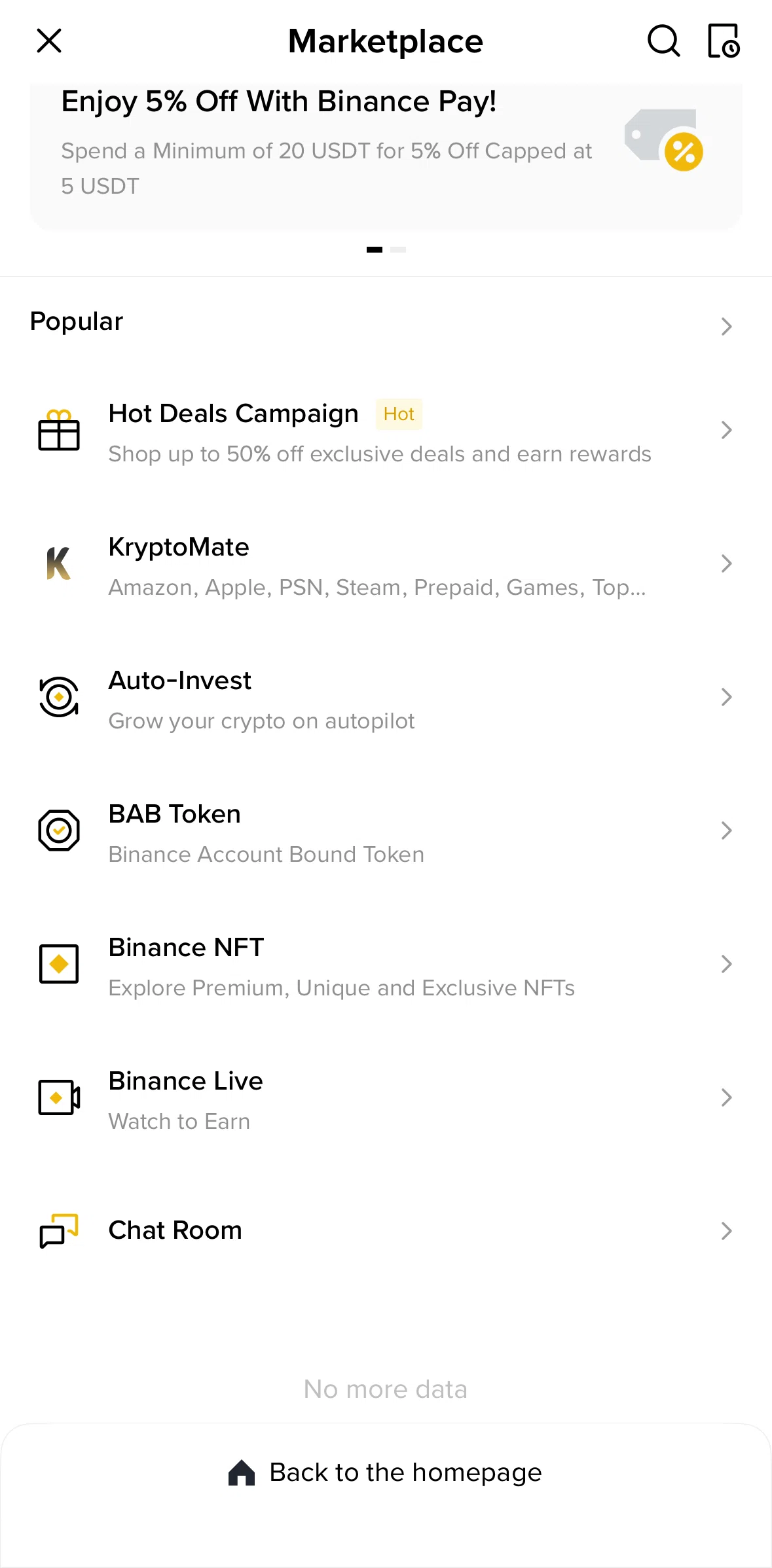 Binance Screen screen in the Chatting in a chat room flow