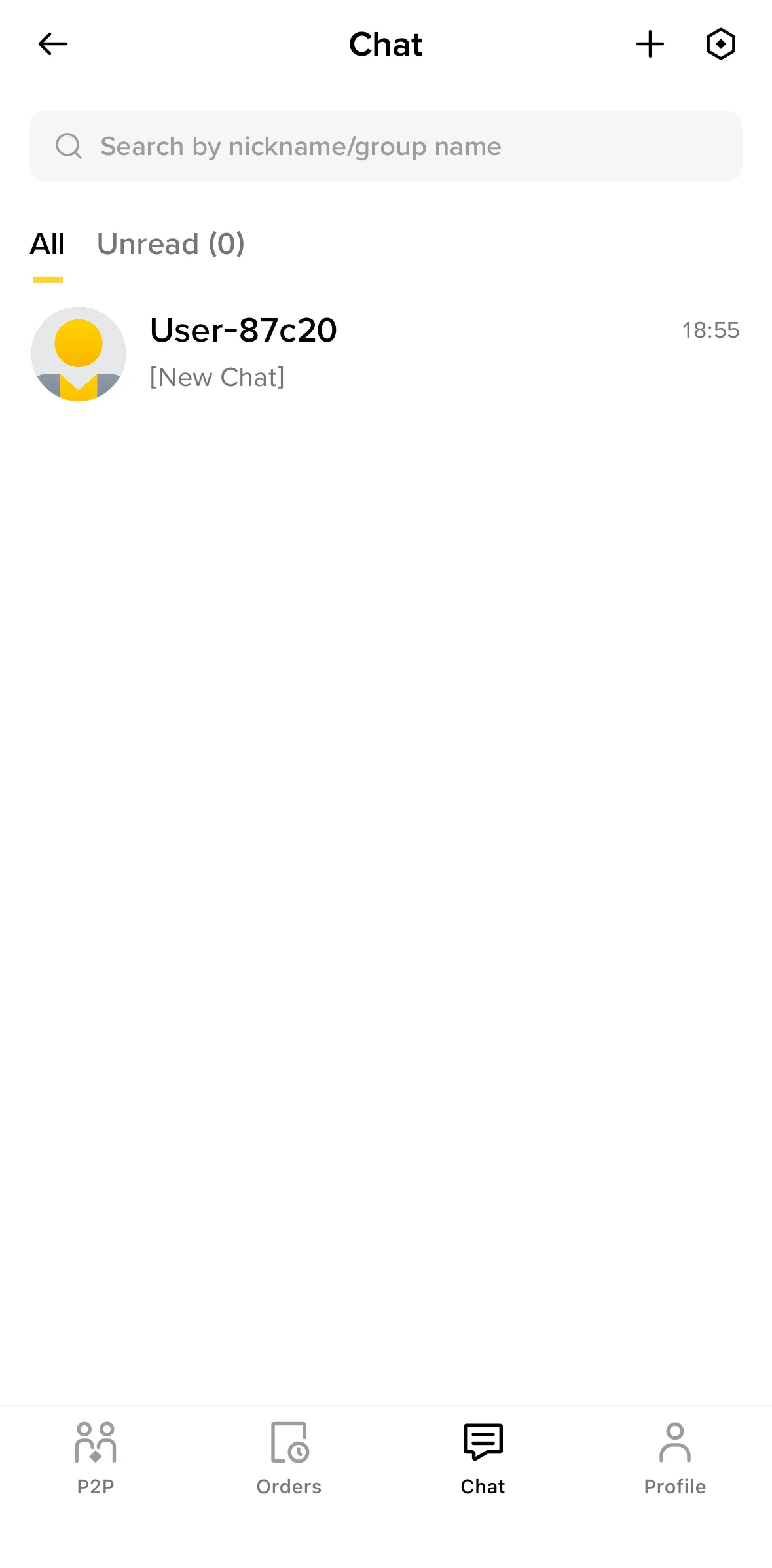 Binance Screen screen in the Chatting with a friend flow