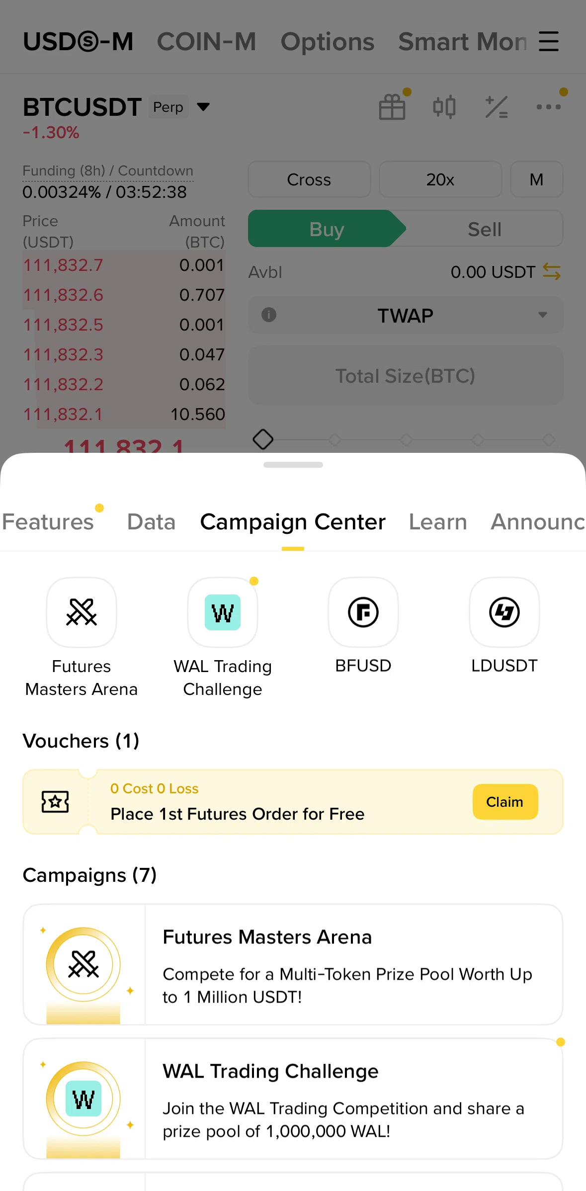 Binance Screen screen in the Claiming a voucher flow