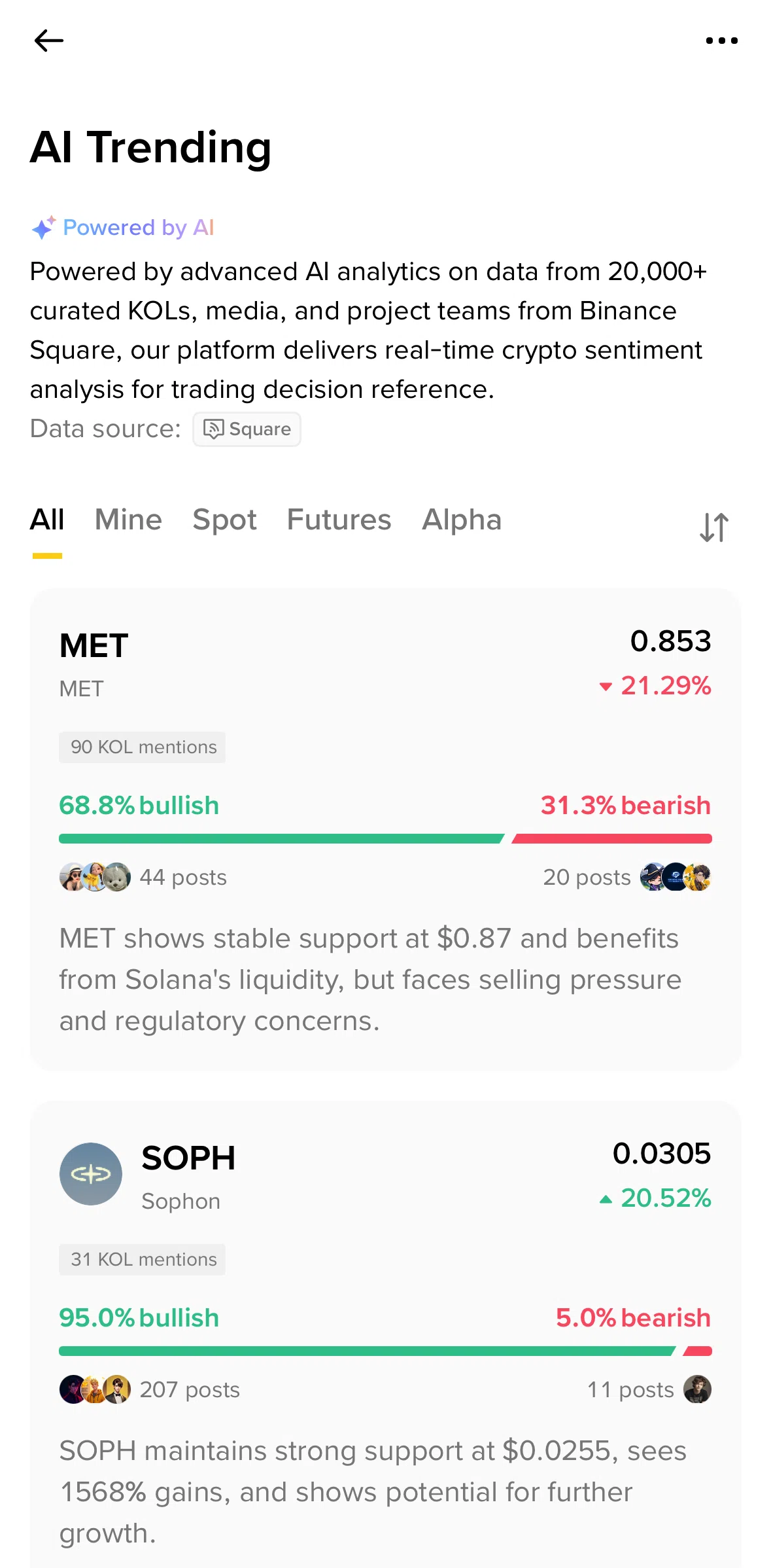 Binance Screen screen in the Coin detail (AI trending) flow