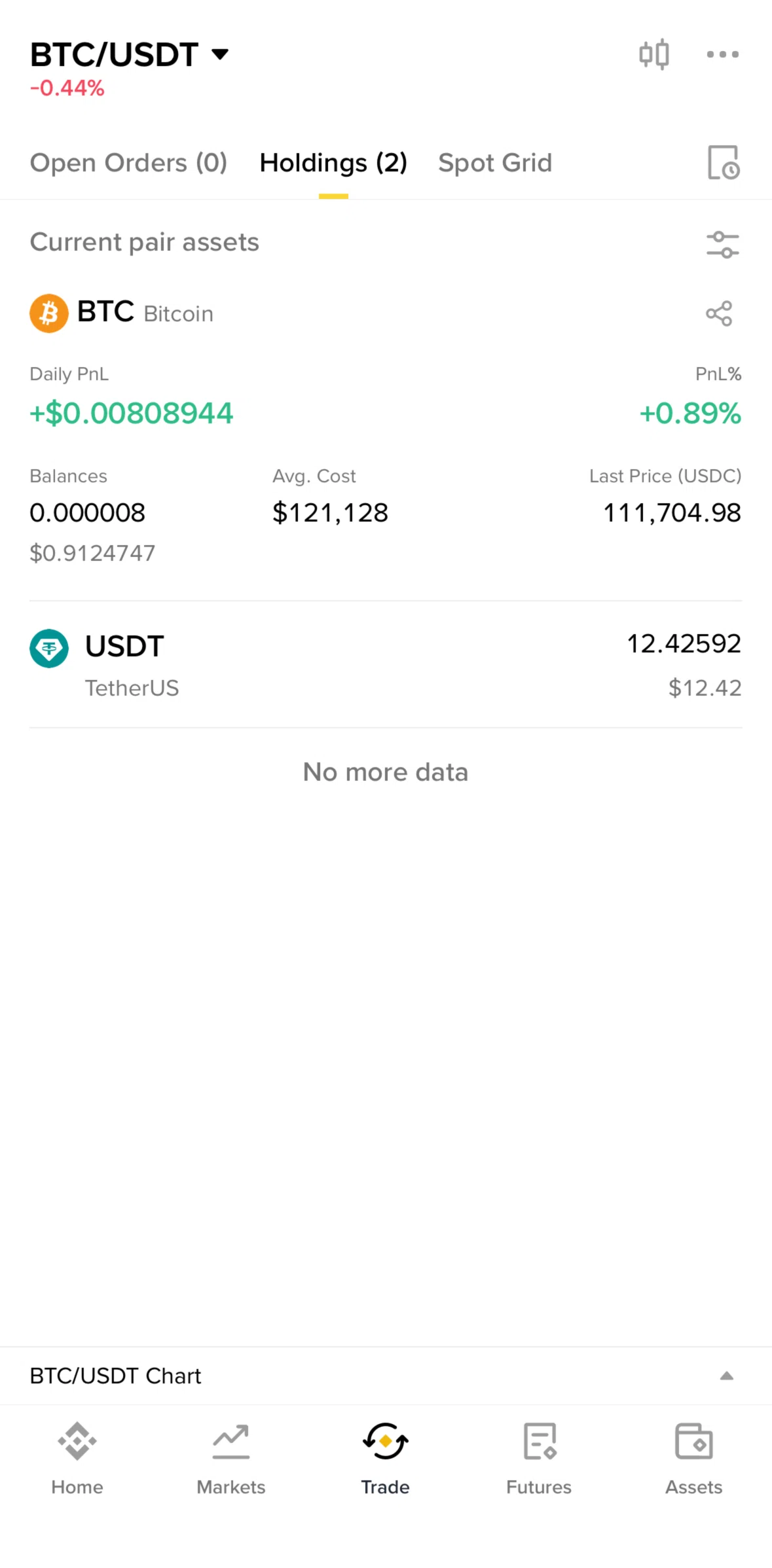 Binance Screen screen in the Coin detail (holdings) flow