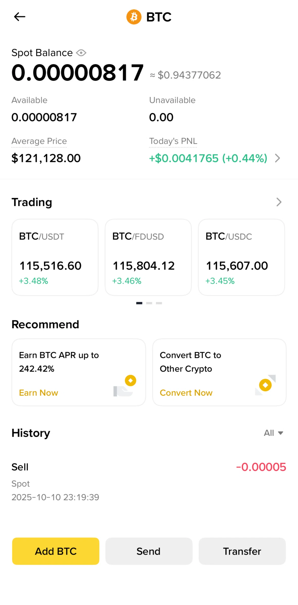 Binance Screen screen in the Coin PNL flow