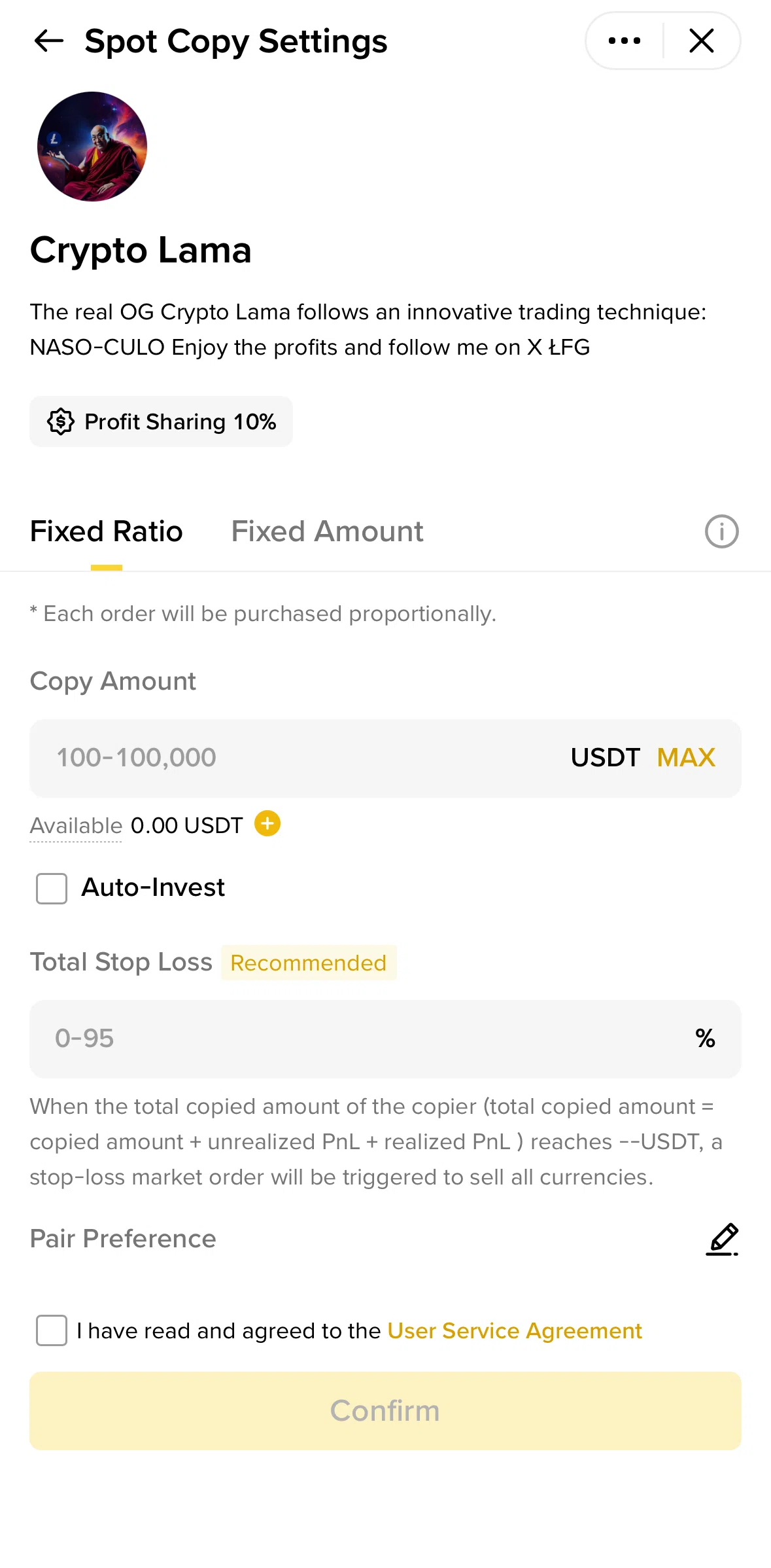 Binance Screen screen in the Copy trading notifications flow