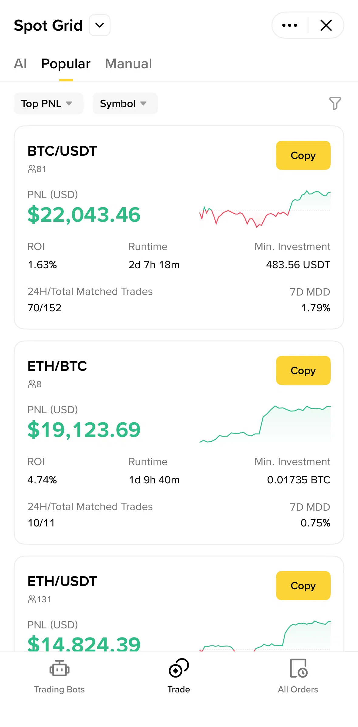 Binance Screen screen in the Create a spot grid flow