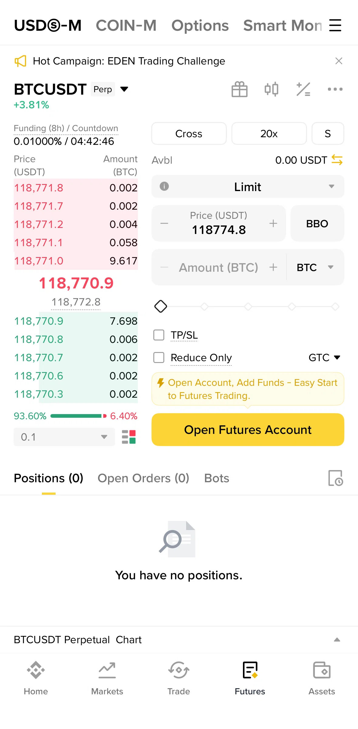Binance Screen screen in the Creating a futures account flow