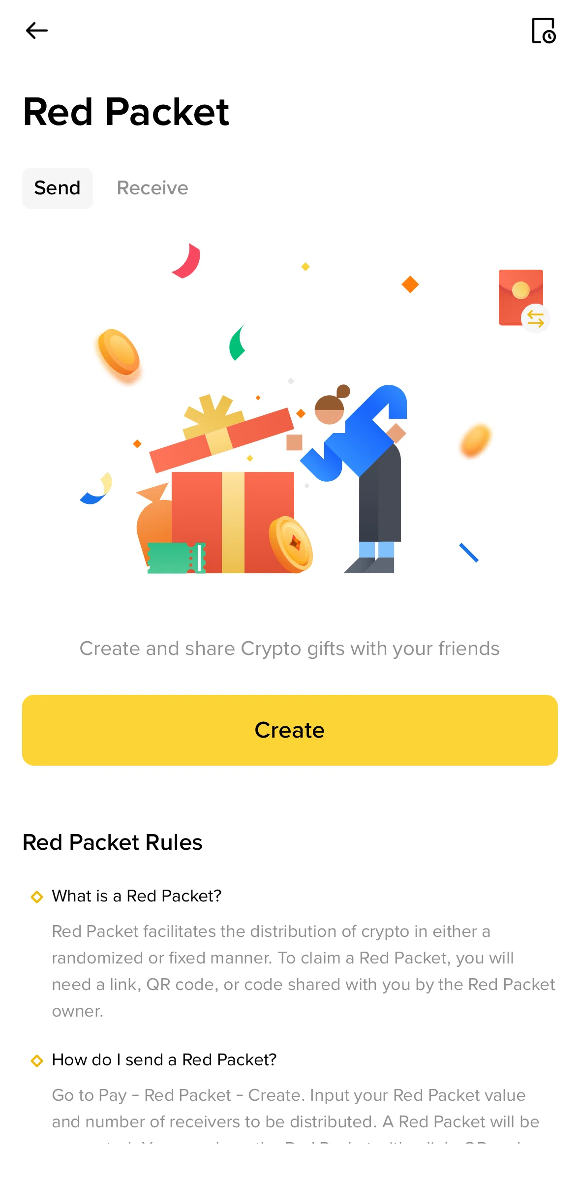Binance Screen screen in the Creating a red packet flow