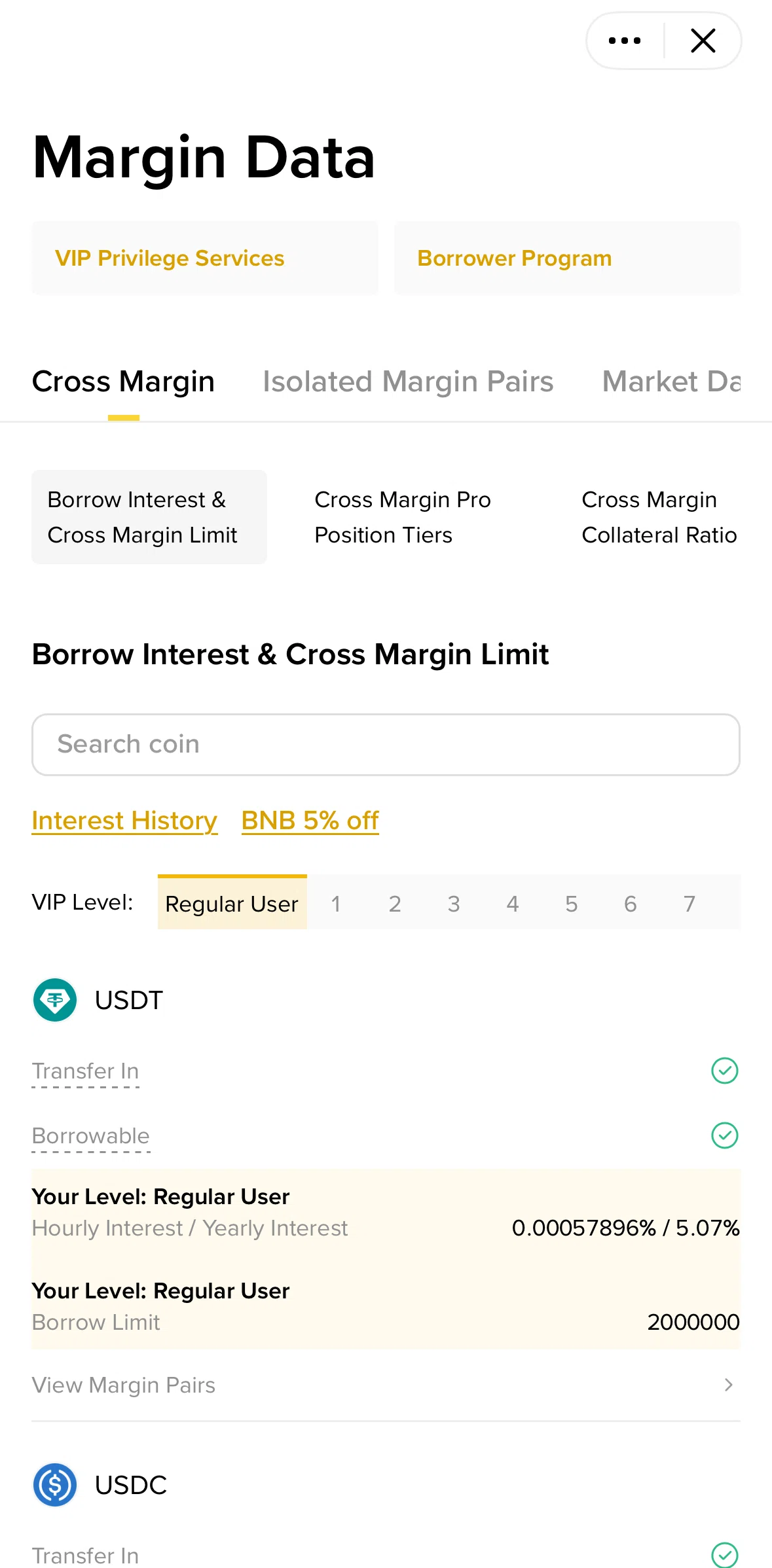 Binance Screen screen in the Cross margin flow