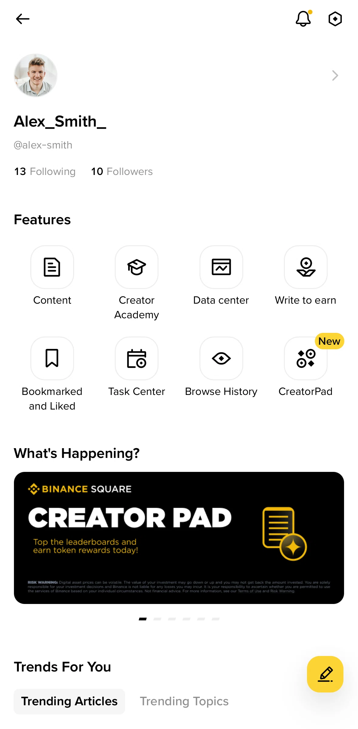 Binance Screen screen in the Data center flow