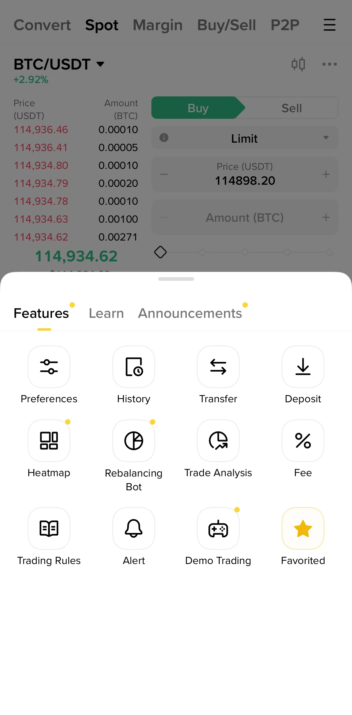 Binance Screen screen in the Demo trading flow