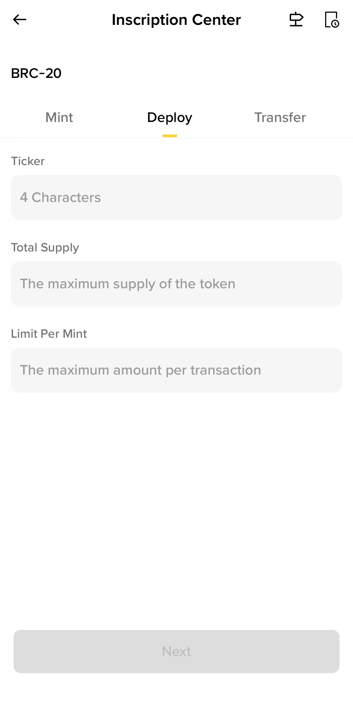 Binance Screen screen in the Deploy a token flow