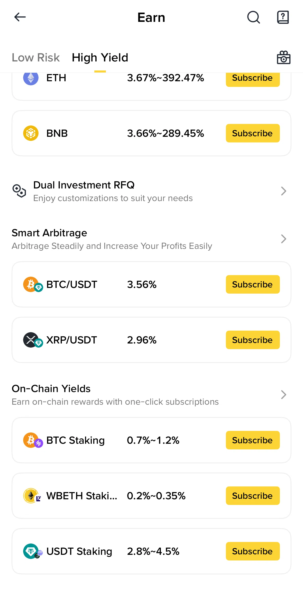 Binance Screen screen in the Dual investment RFQ flow