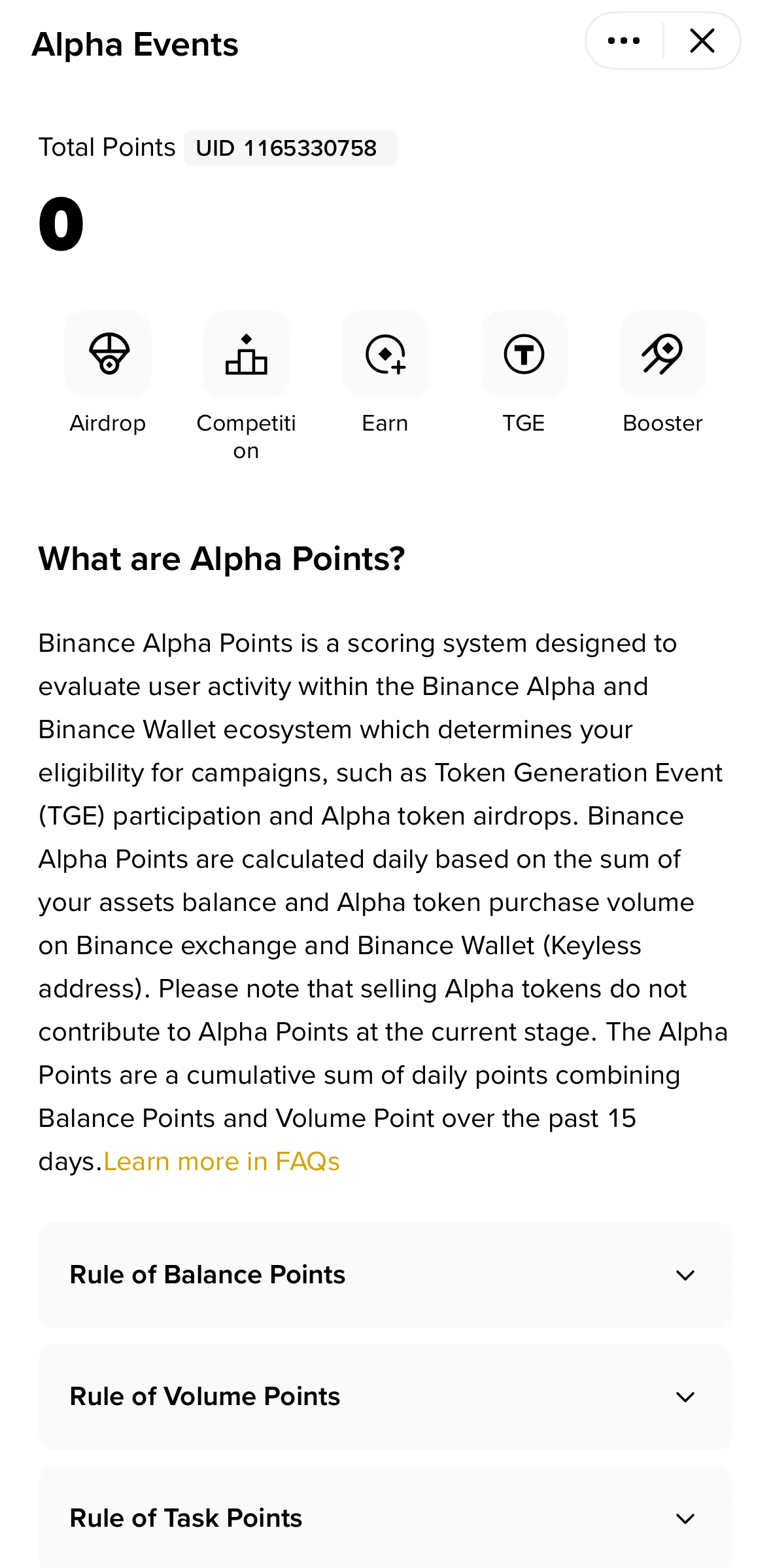 Binance Screen screen in the Earn (Alpha) flow
