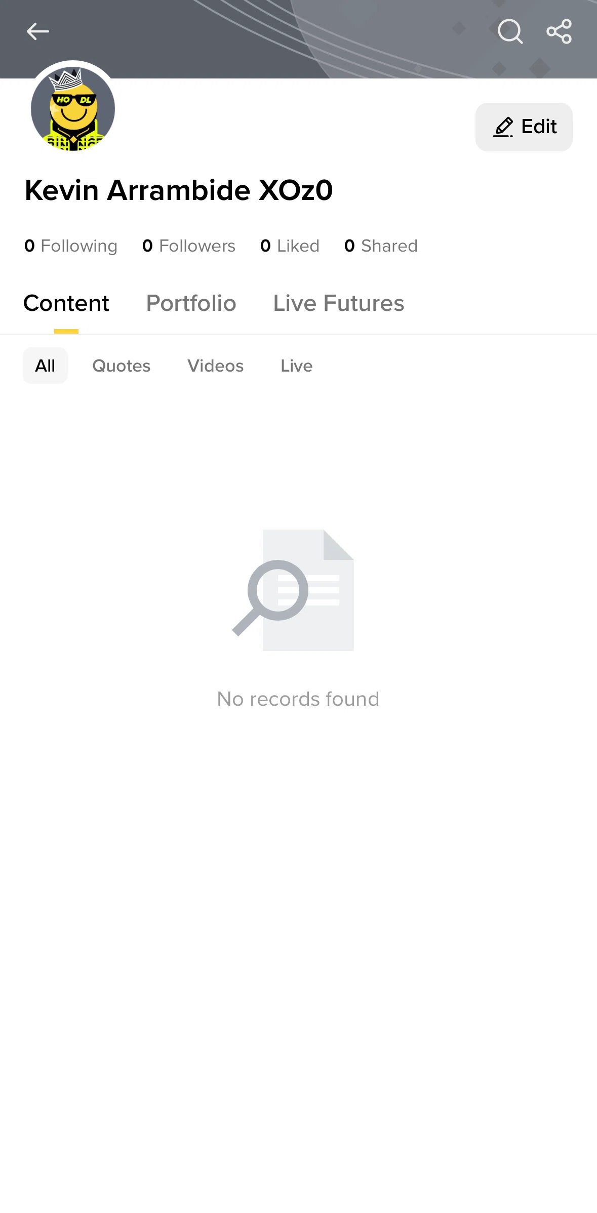Binance Screen screen in the Editing profile flow