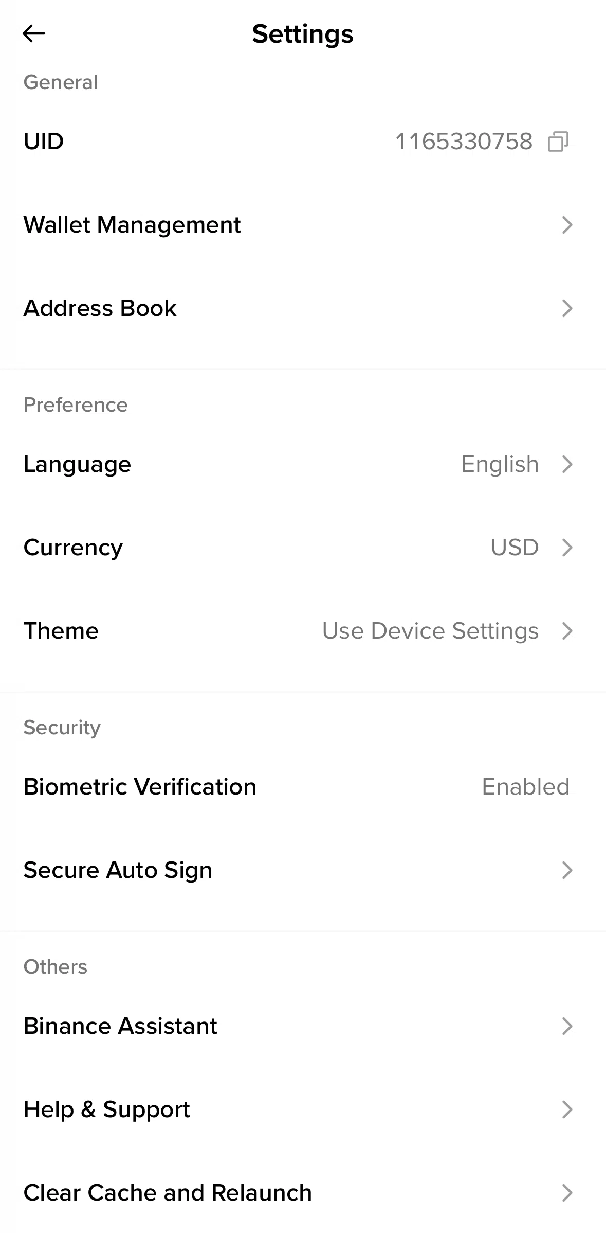 Binance Screen screen in the Enabling secure auto sign flow