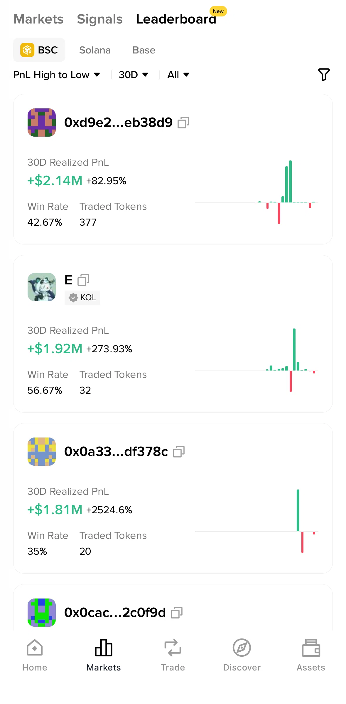 Binance Screen screen in the Filtering leaderboard flow