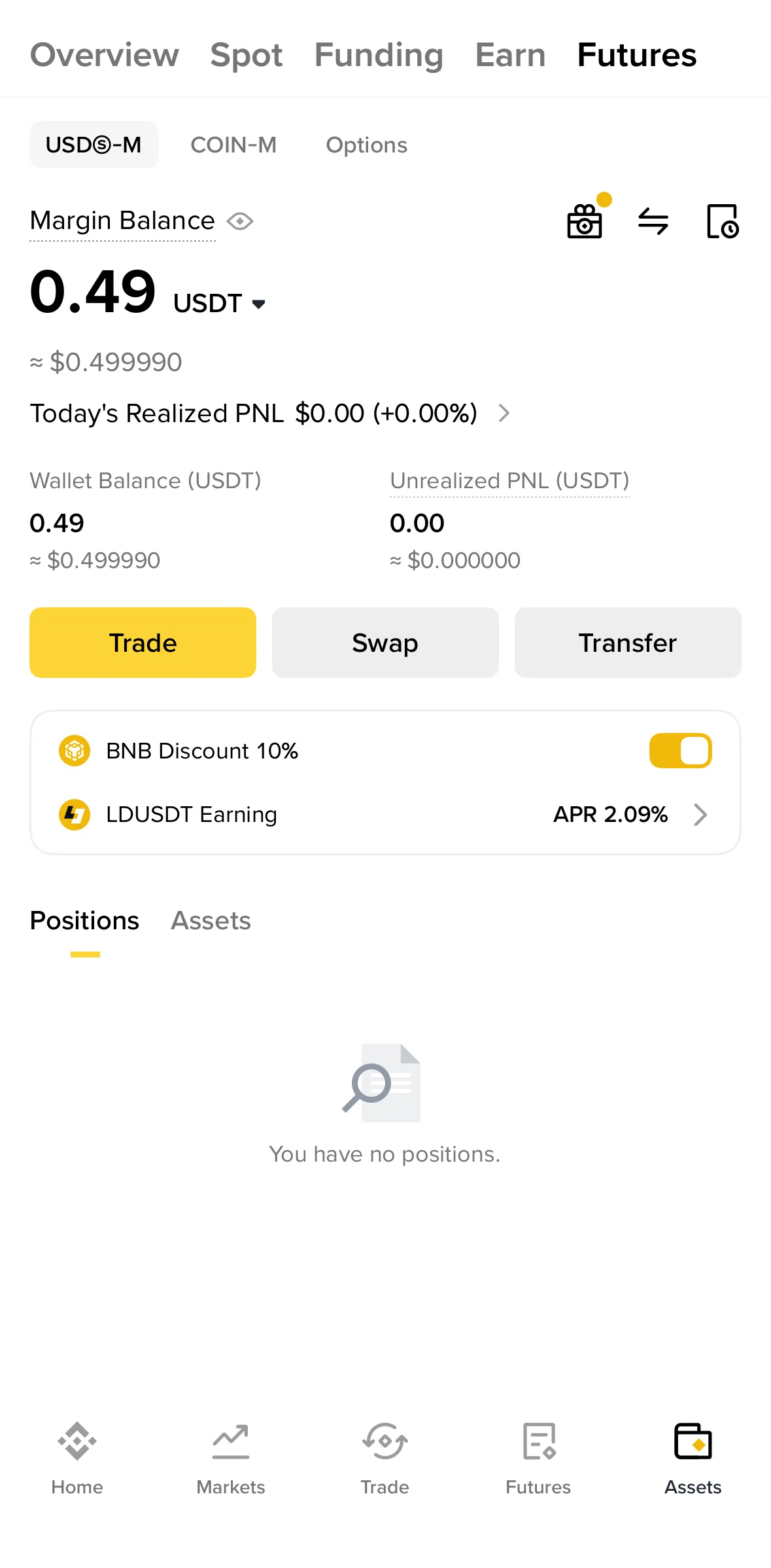Binance Screen screen in the Futures (Assets) flow