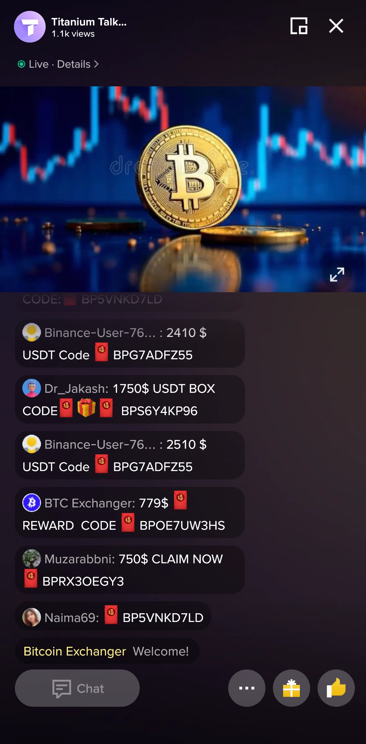 Binance Screen screen in the Giving reactions to live flow