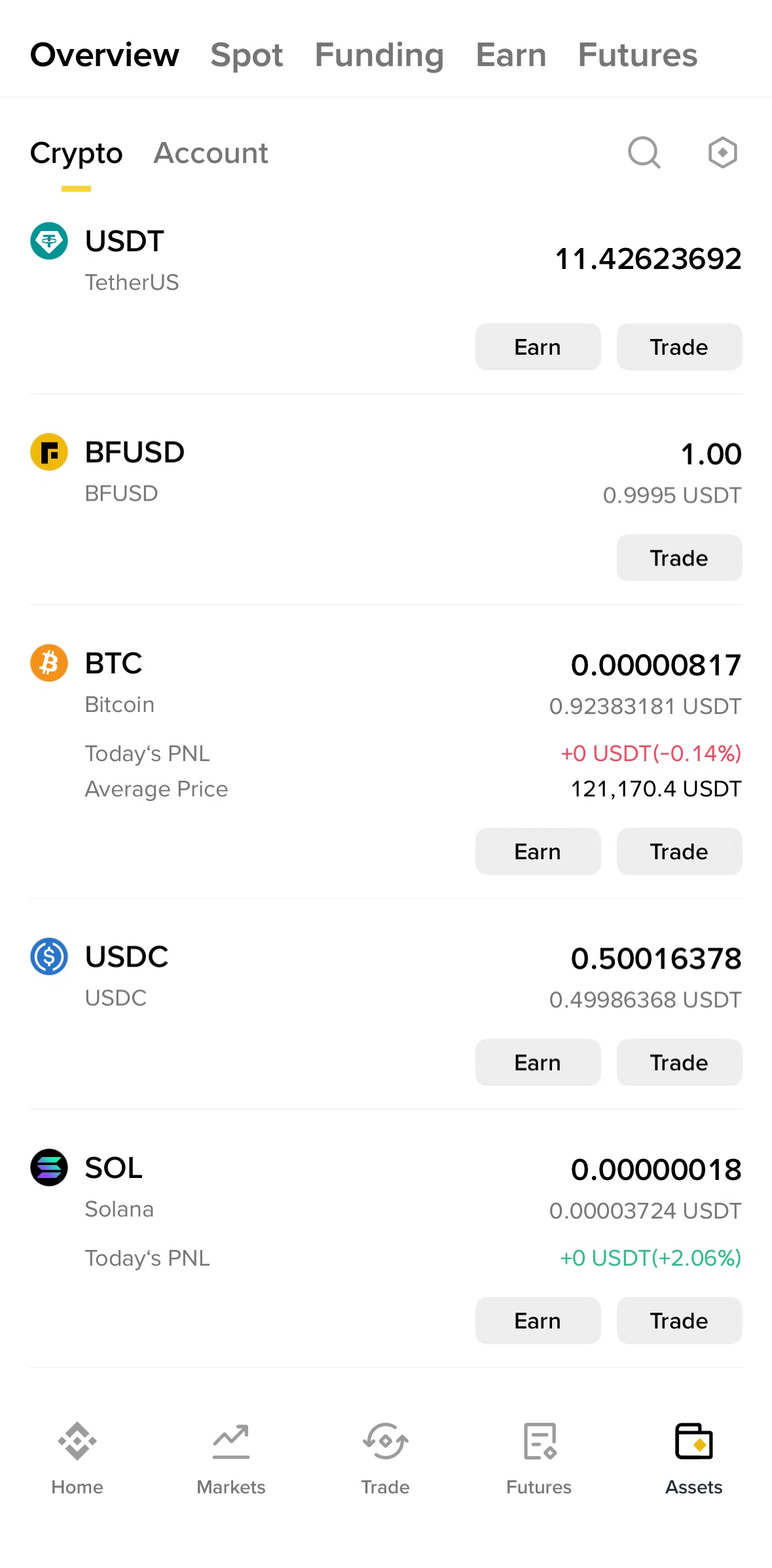 Binance Screen screen in the Hiding PNL & shortcut buttons flow