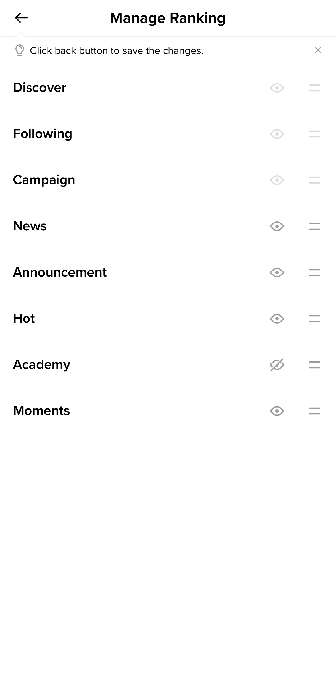 Binance Screen screen in the Hiding tabs flow