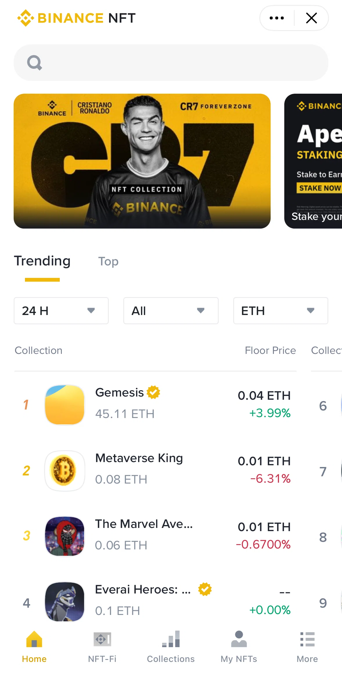 Binance Screen screen in the Home (Binance NFT) flow