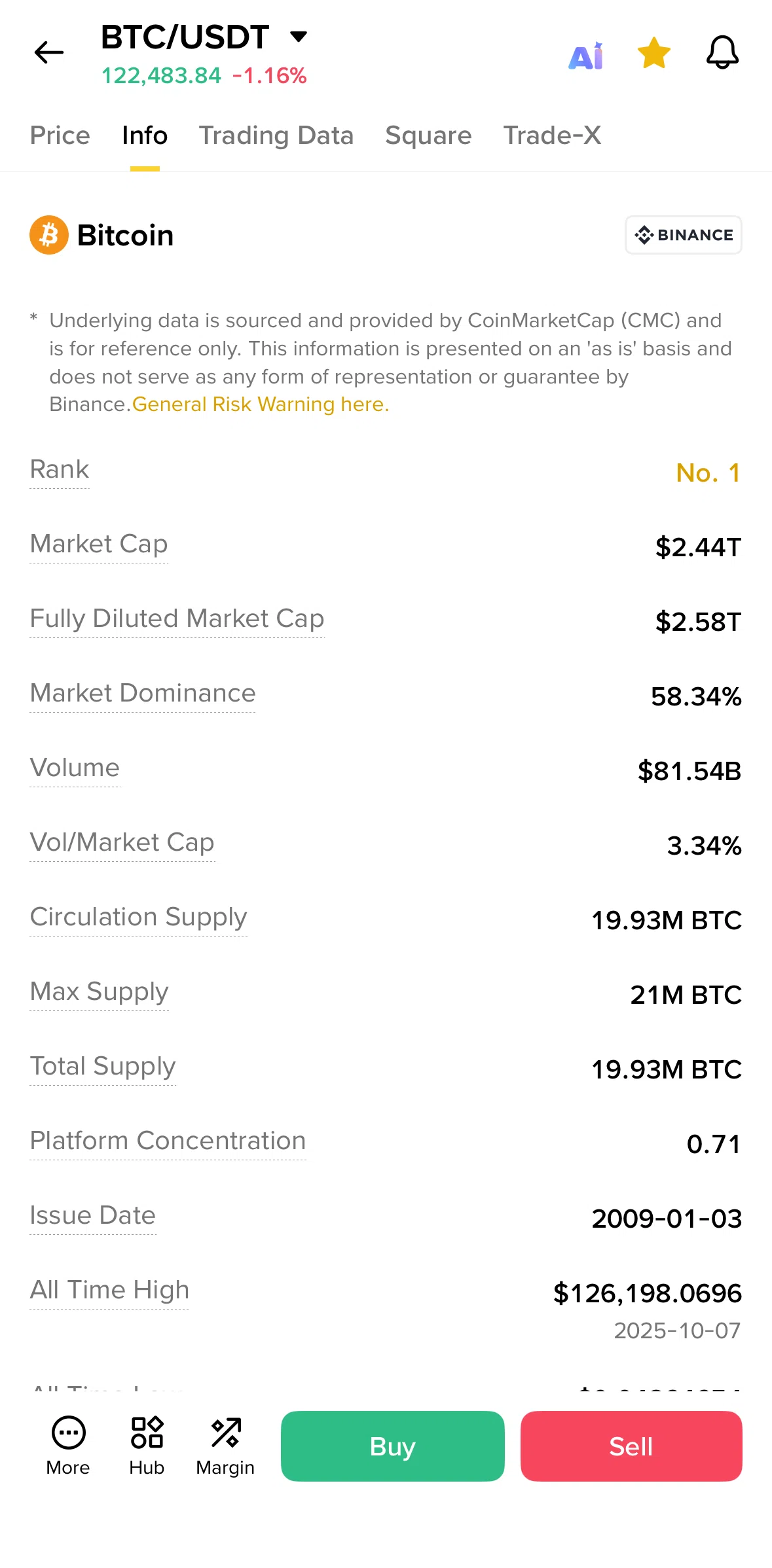 Binance Screen screen in the Info flow