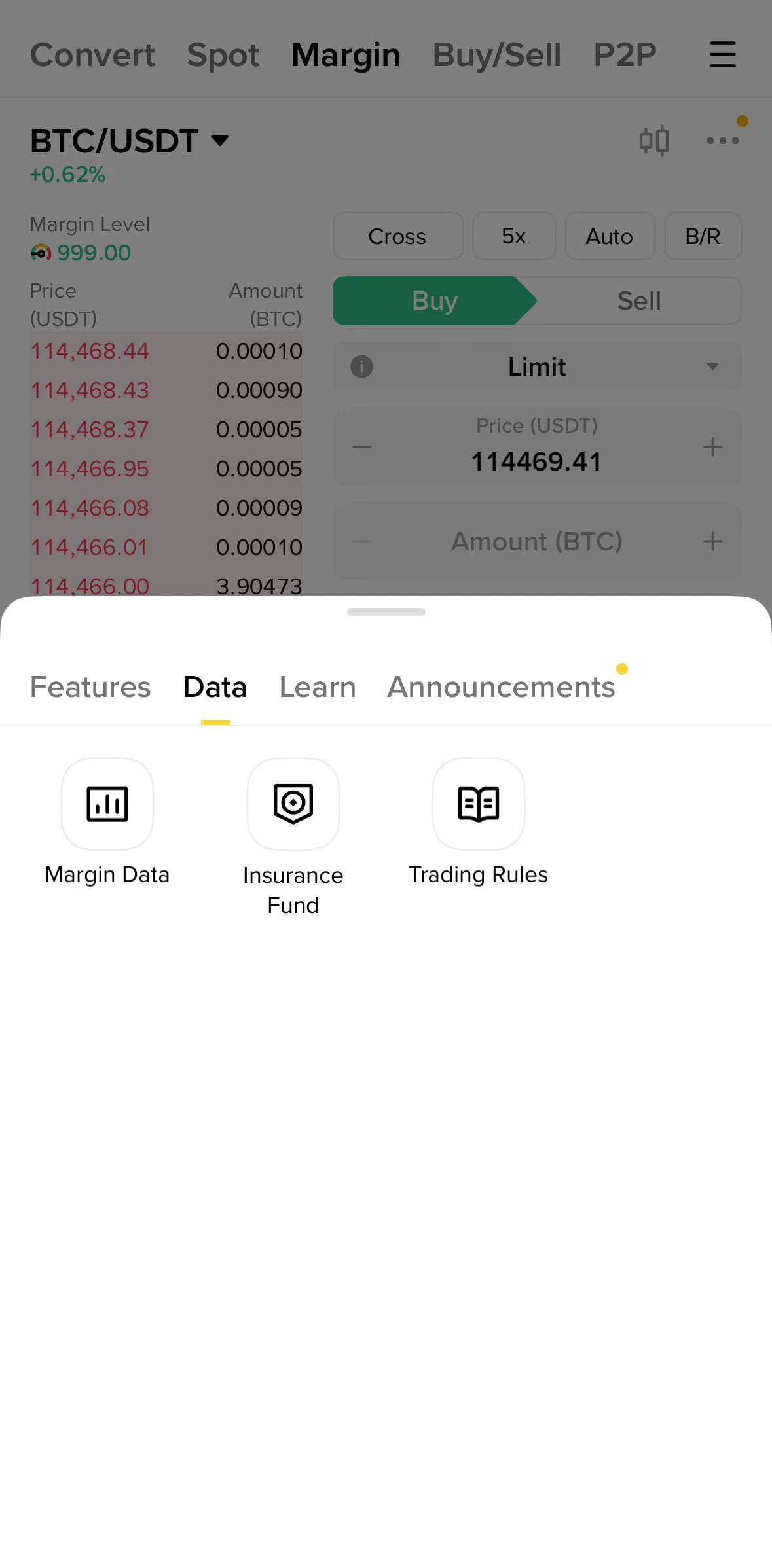 Binance Screen screen in the Insurance fund flow