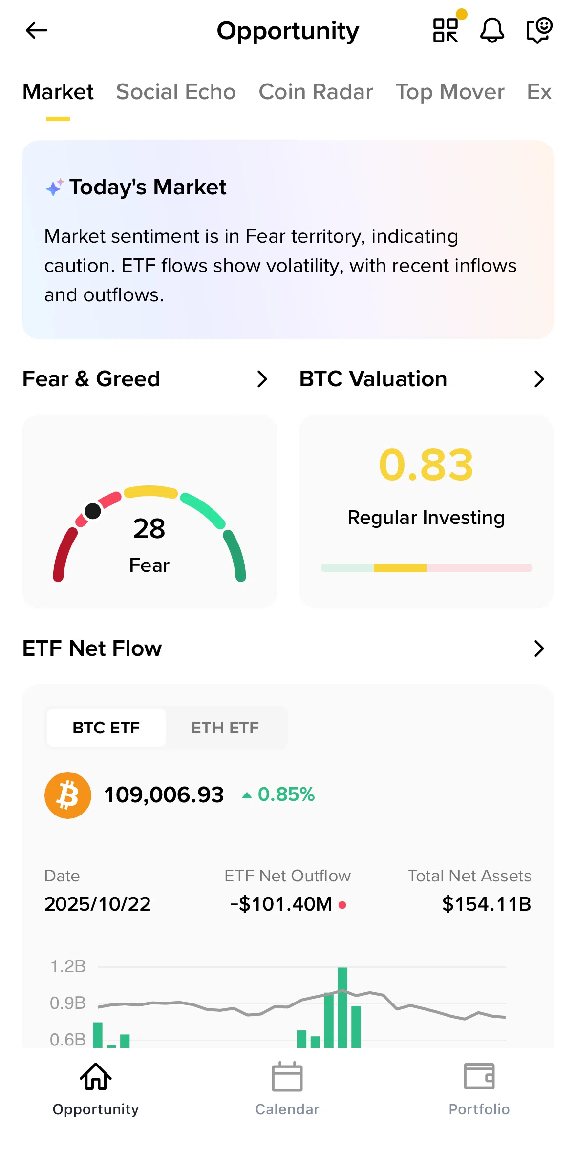 Binance Screen screen in the Market (opportunity) flow