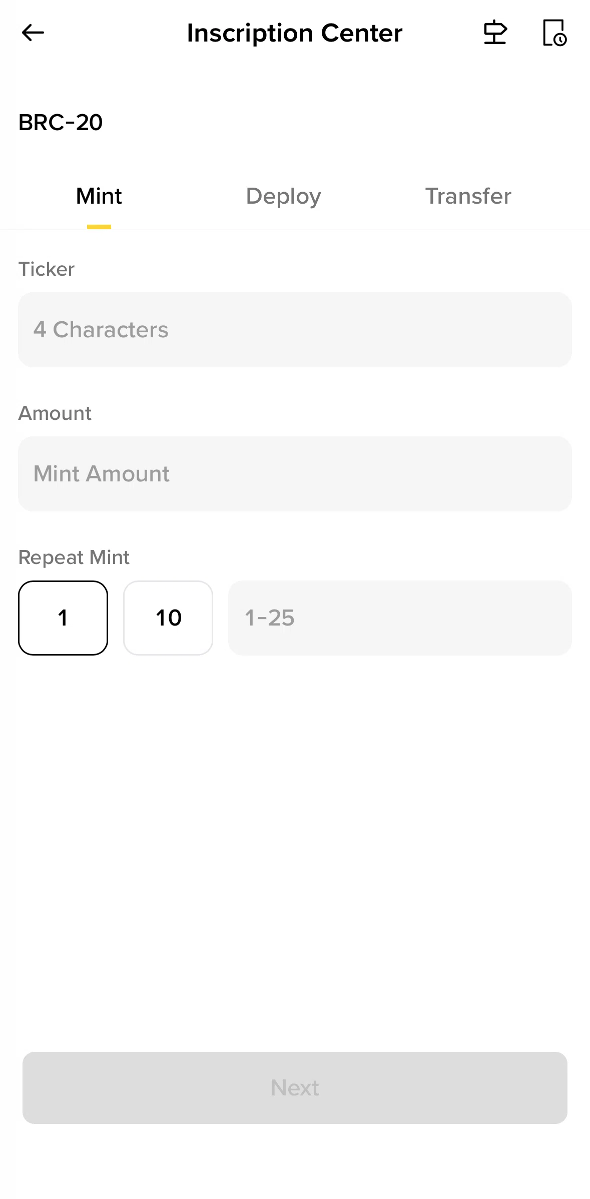 Binance Screen screen in the Mint a token flow