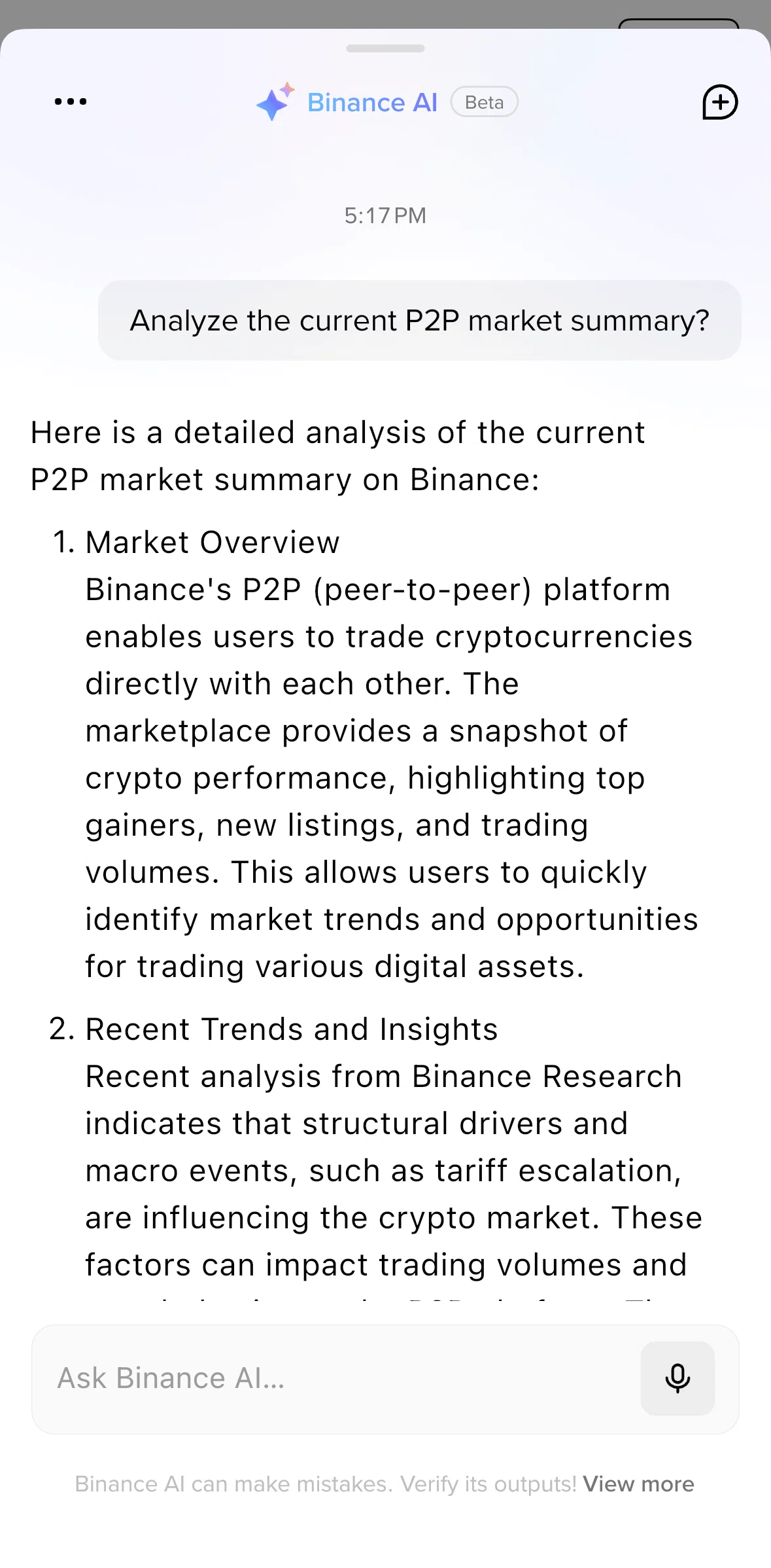 Binance Screen screen in the New chat flow