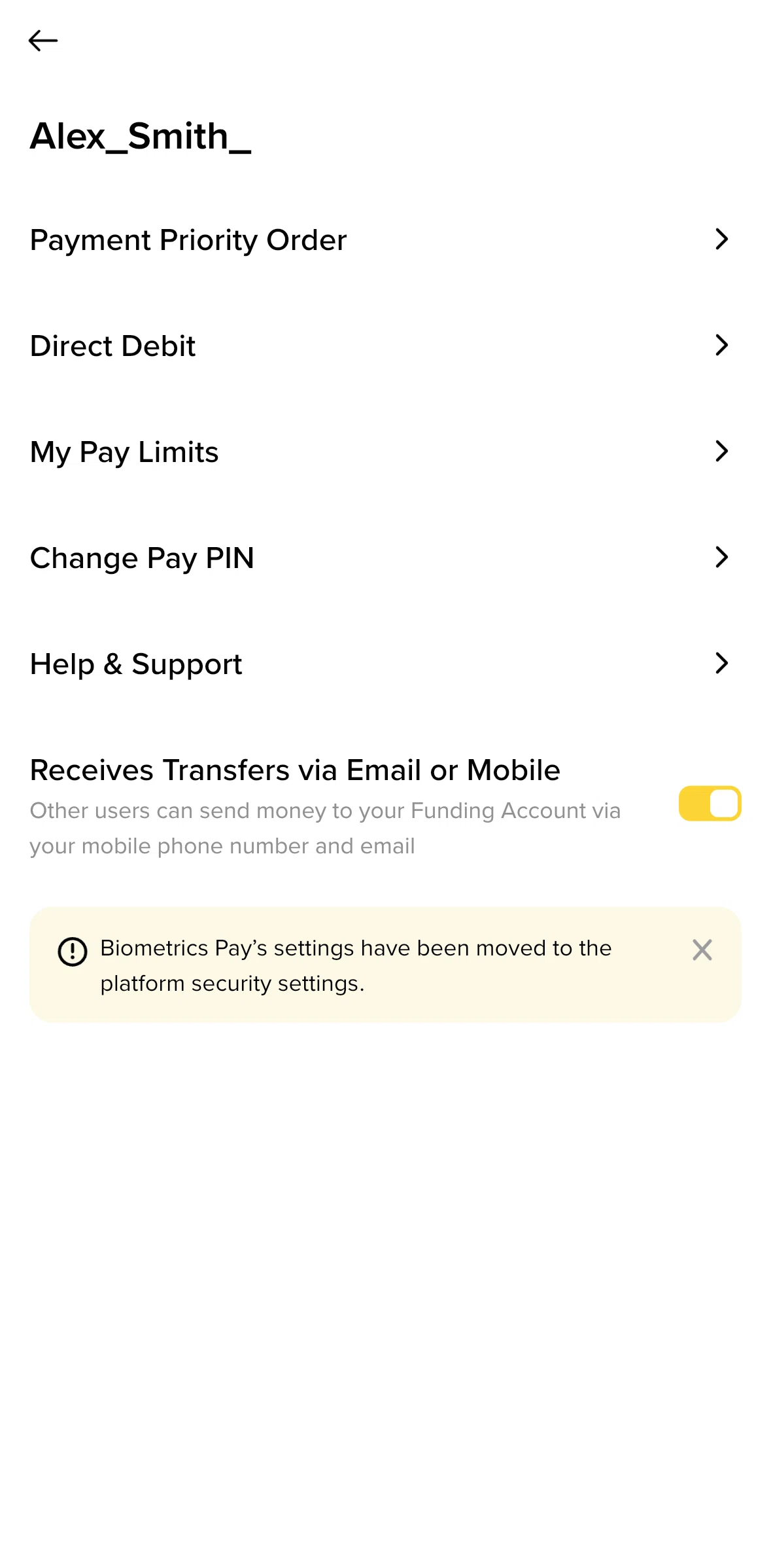 Binance Screen screen in the Pay limits flow