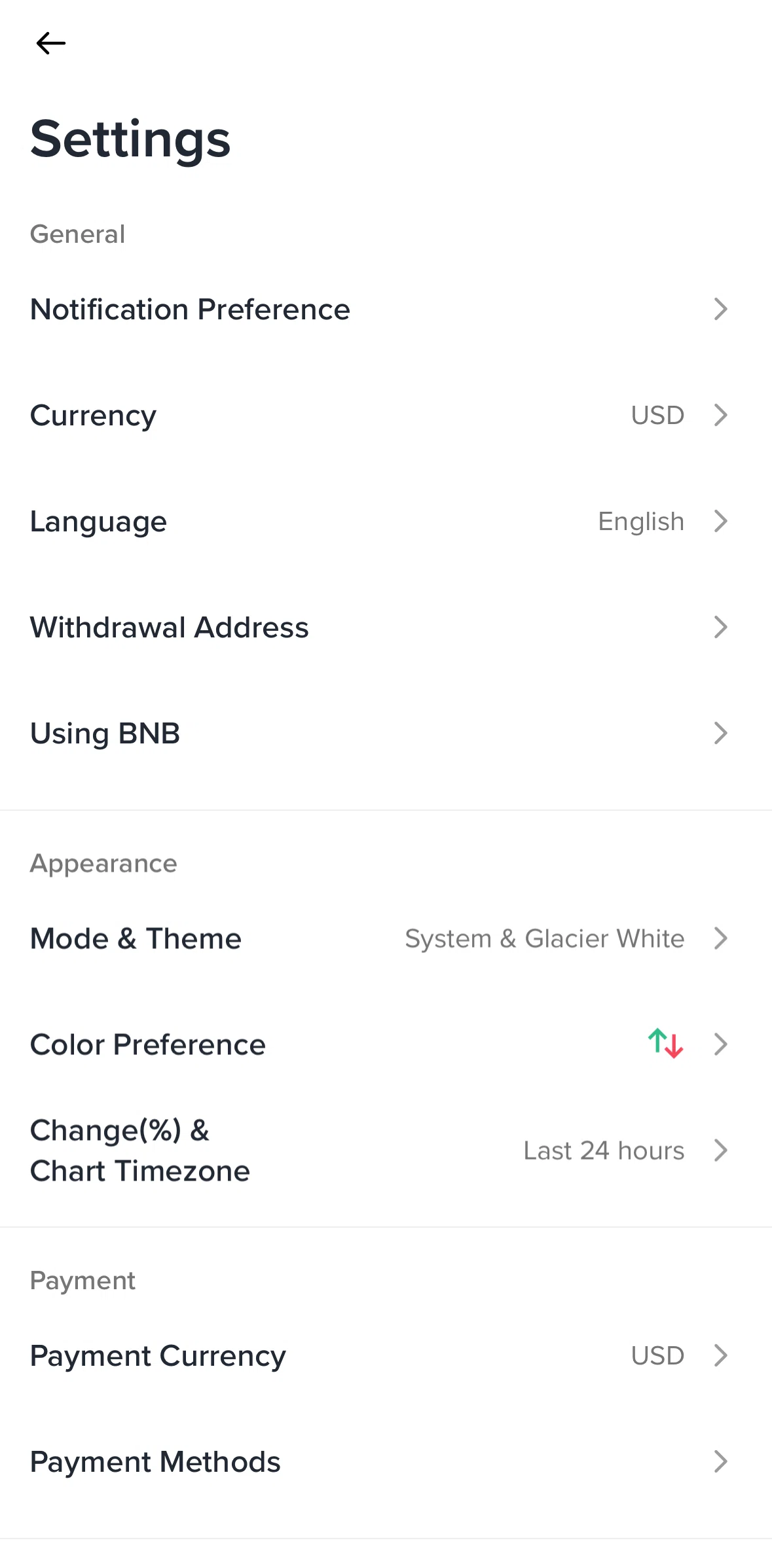 Binance Screen screen in the Payment methods flow