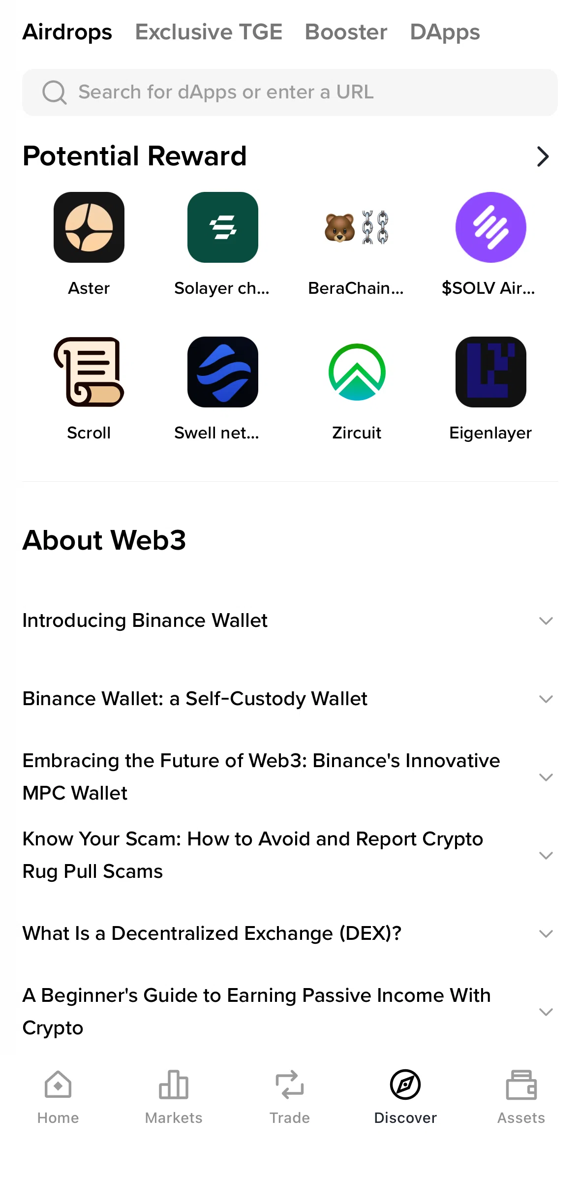 Binance Screen screen in the Potential reward flow