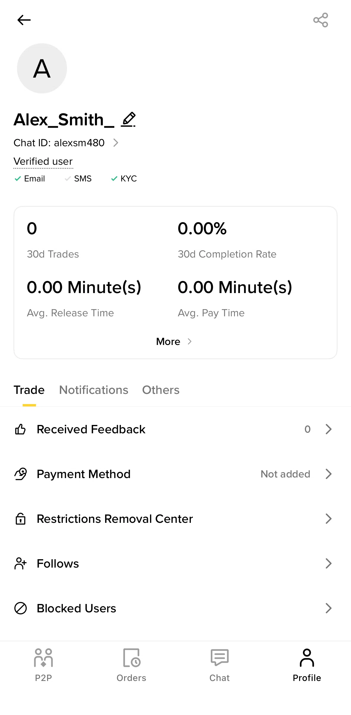 Binance Screen screen in the Profile (P2P) flow