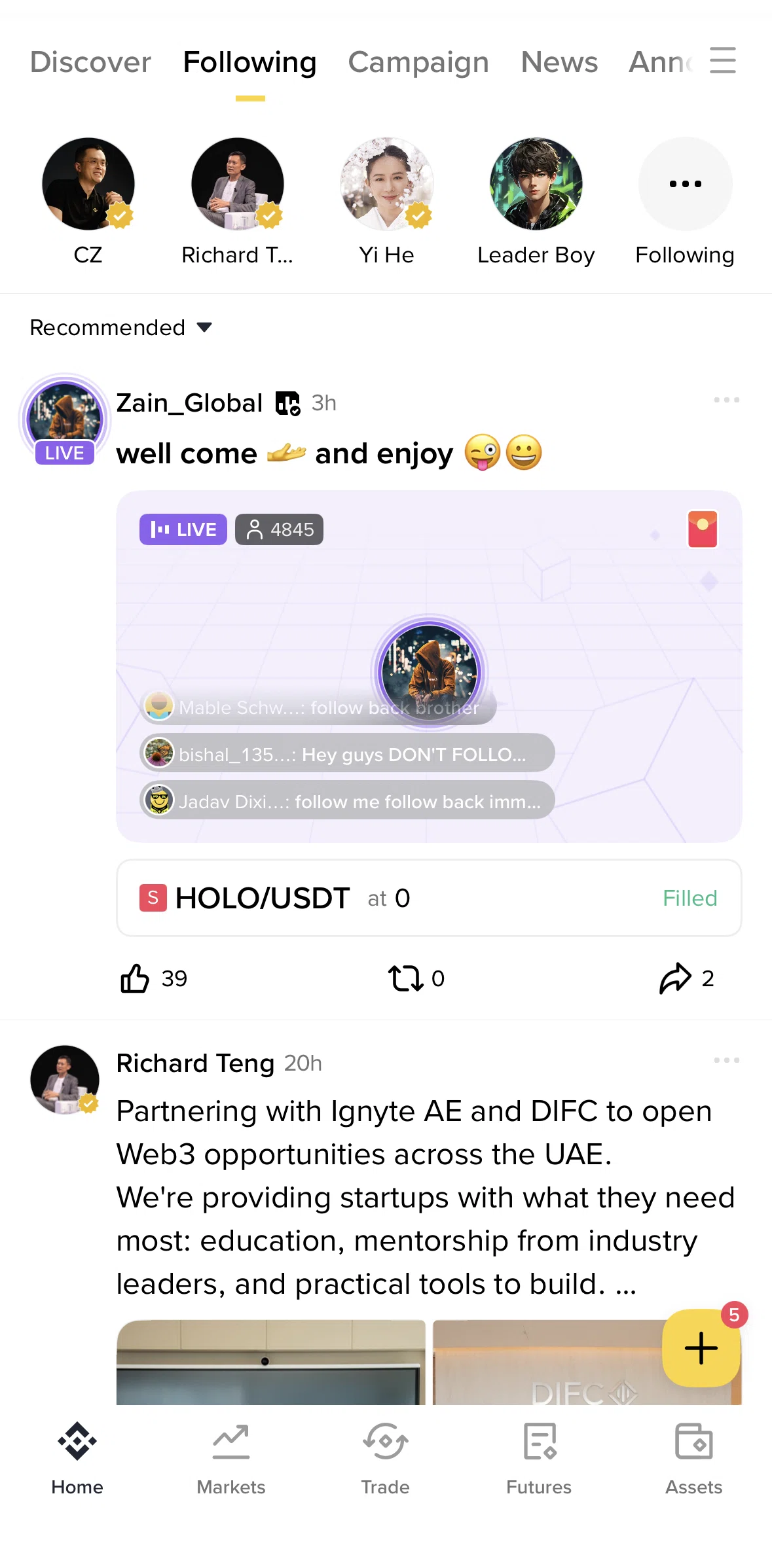 Binance Screen screen in the Push notifications flow